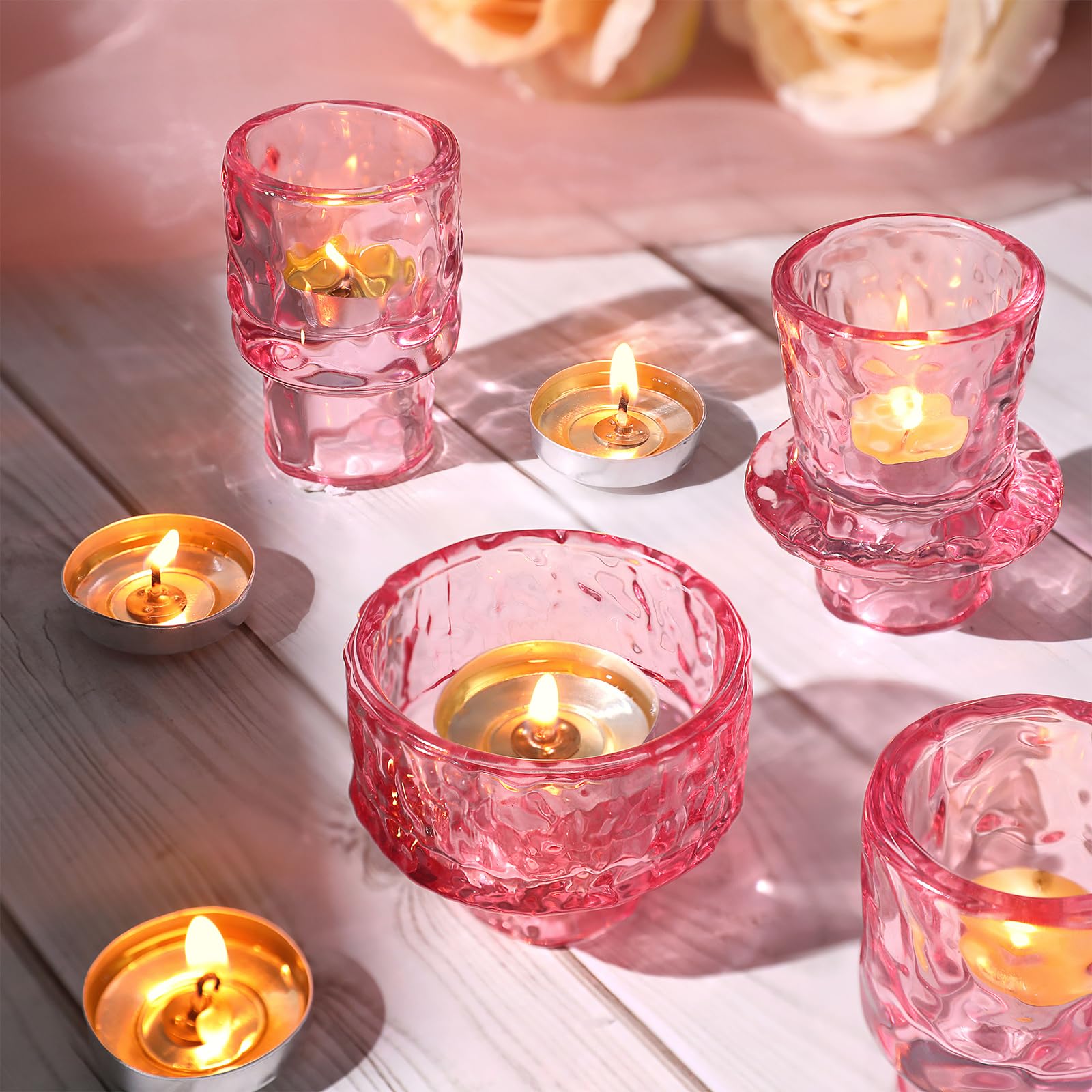 6 candelabros, portavelas cónicos rosados, portavelas de cristal para centros de mesa de boda, cena, fiesta, decoración de mesa