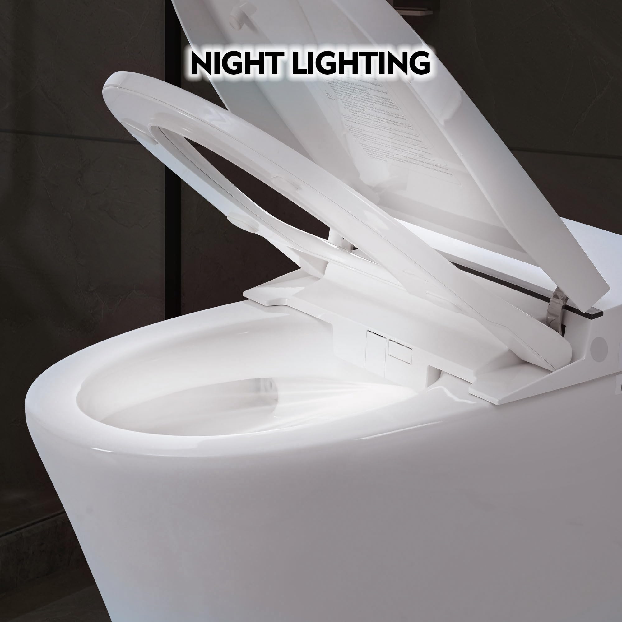 Adjustable Temp Heated Seat Smart Toilet without Bidet, Dual Flush One Piece Toilet without Tank 1/1.28 GPF, With Foot Sensor Flush, White Night Light, Knob Control and Auto Flush