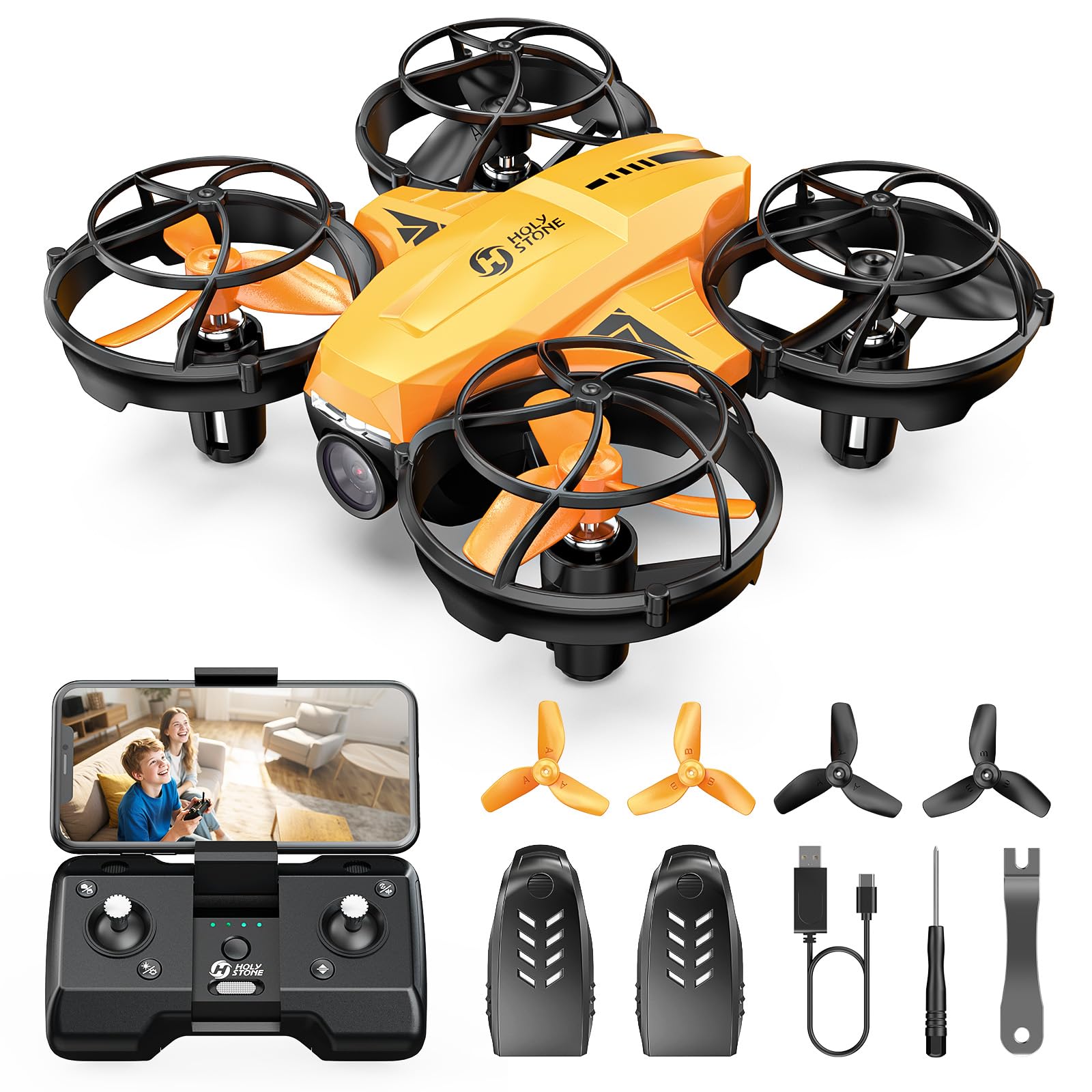 Holy Stone HS420 Mini Drohne mit HD 1080P Einstellbarer Kamera,mit 2 Steuerungsmodi,Not Aus,Umkreisen,360°Flip,Headless Modus,2 Geschwindigkeiten Geschenk für Anfänger Kinder,Orange