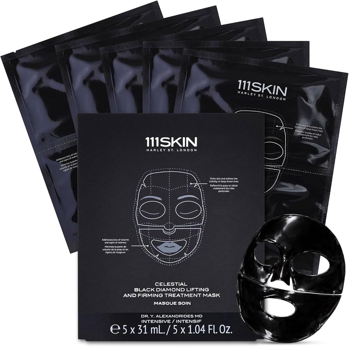 111SKIN Celestial Black Diamond Lifting and Firming Treatment Mask Set of 5 | Anti-Aging, Tone, Tighten, Retexturize Complexion, Fragrance Free Face Mask, 2.5 oz each
