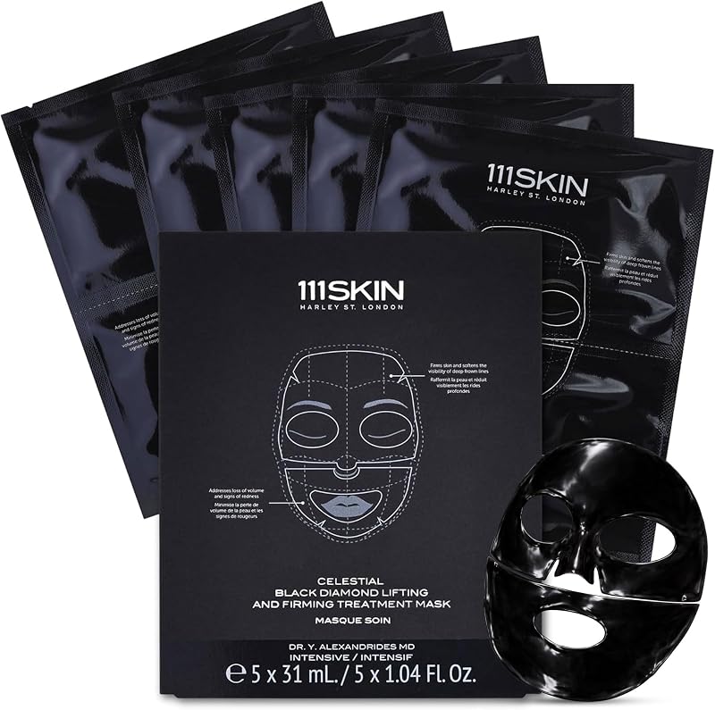111SKIN Celestial Black Diamond Lifting and Firming Treatment Mask Set of 5 | Anti-Aging, Tone, Tighten, Retexturize Complexion, Fragrance Free Face Mask, 2.5 oz each