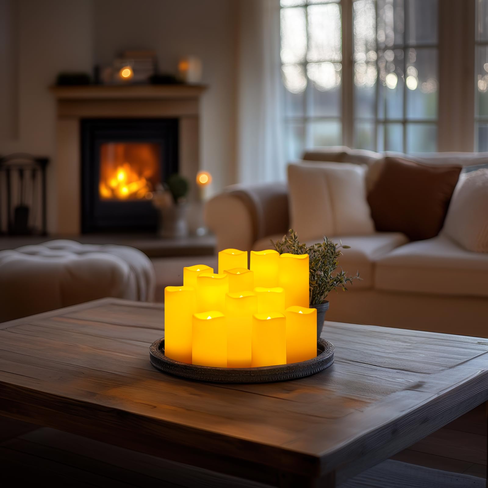 Homemory Velas LED impermeables para exteriores, funciona con pilas, vela parpadeante sin llama con temporizador de control remoto, velas eléctricas de plástico falsas, marfil, juego de 12