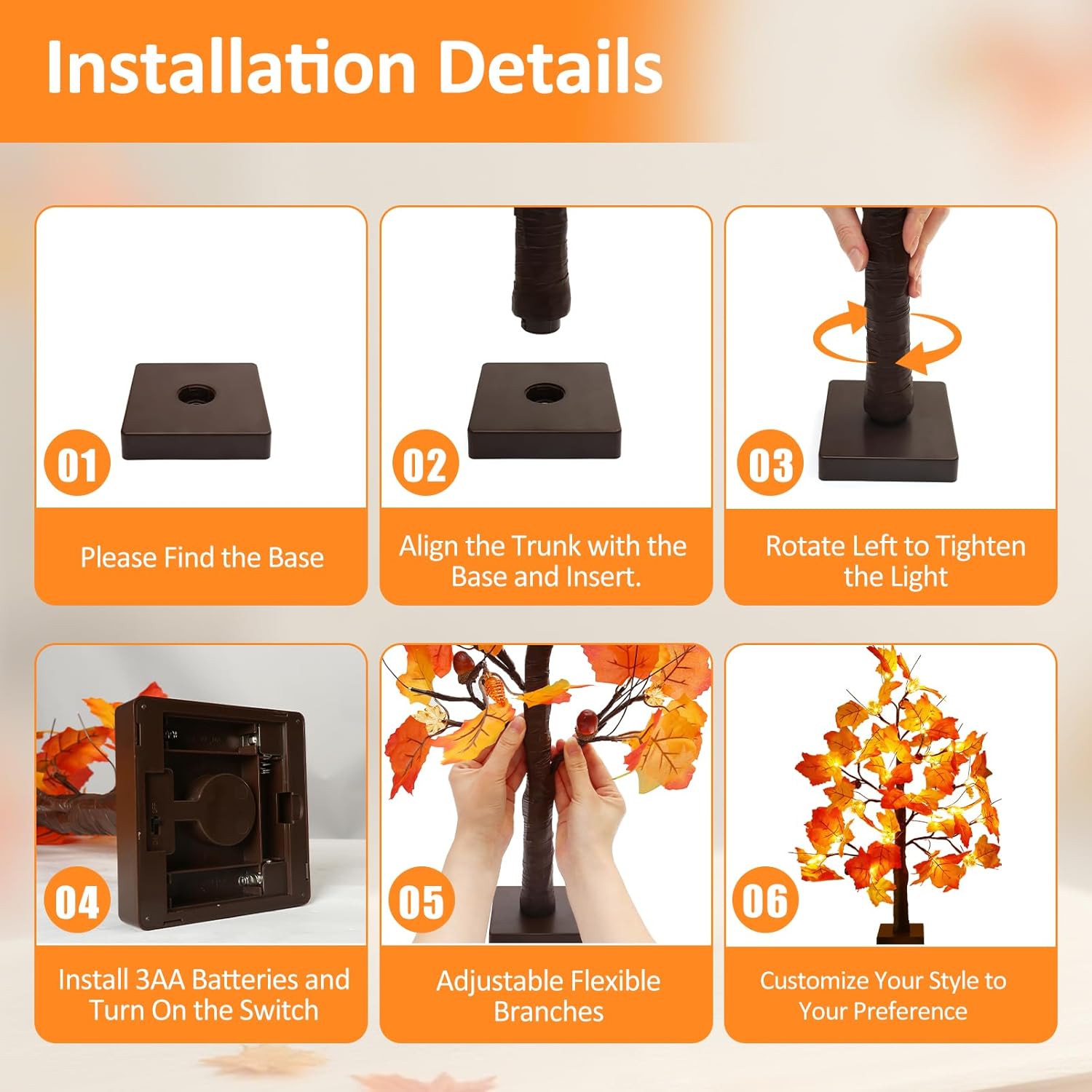 Joyhalo 2 Pack 23.5 Inch Fall Trees with Lights, Timer Battery Operated Fall Light Up Tree for Thanksgiving Autumn Home Office Room Indoor Decorations, Faux Fall Lighted Maple Trees Decor - Image 5