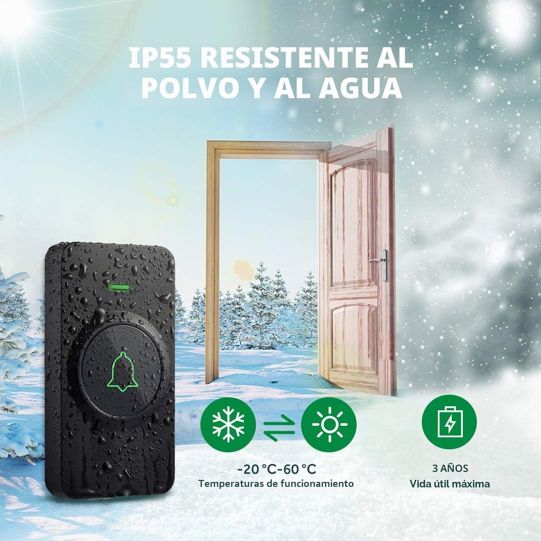 AVANTEK CB-11 - Timbre inalámbrico para puerta (300 m, 52 melodías en 5 niveles, con indicador LED, receptor enchufable y fácil de enchufar en el enchufe)…