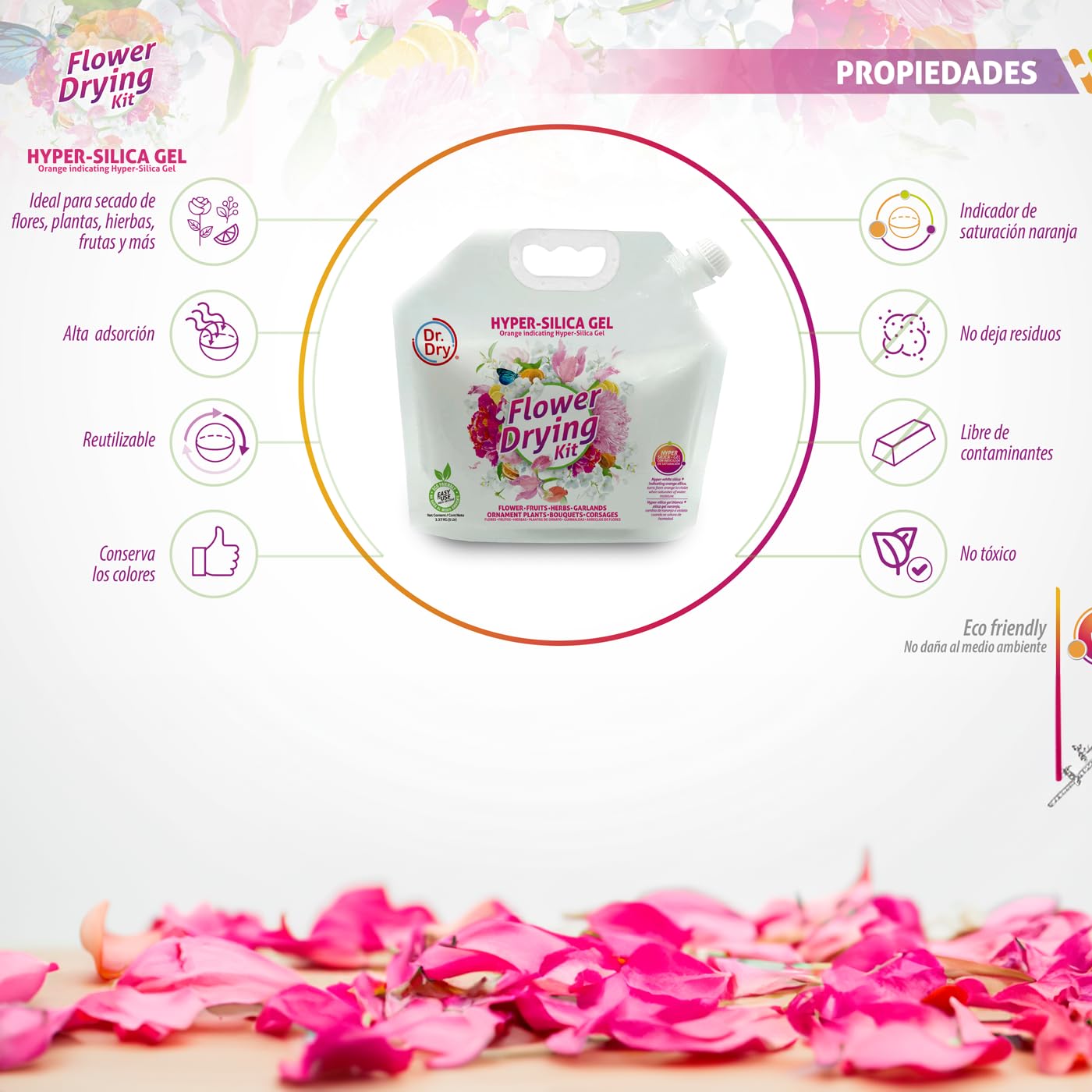 Silica Gel Secado de Flores y Frutos (Hyper Silica) 2.2 kg - Dr. Dry Flower Drying Kit