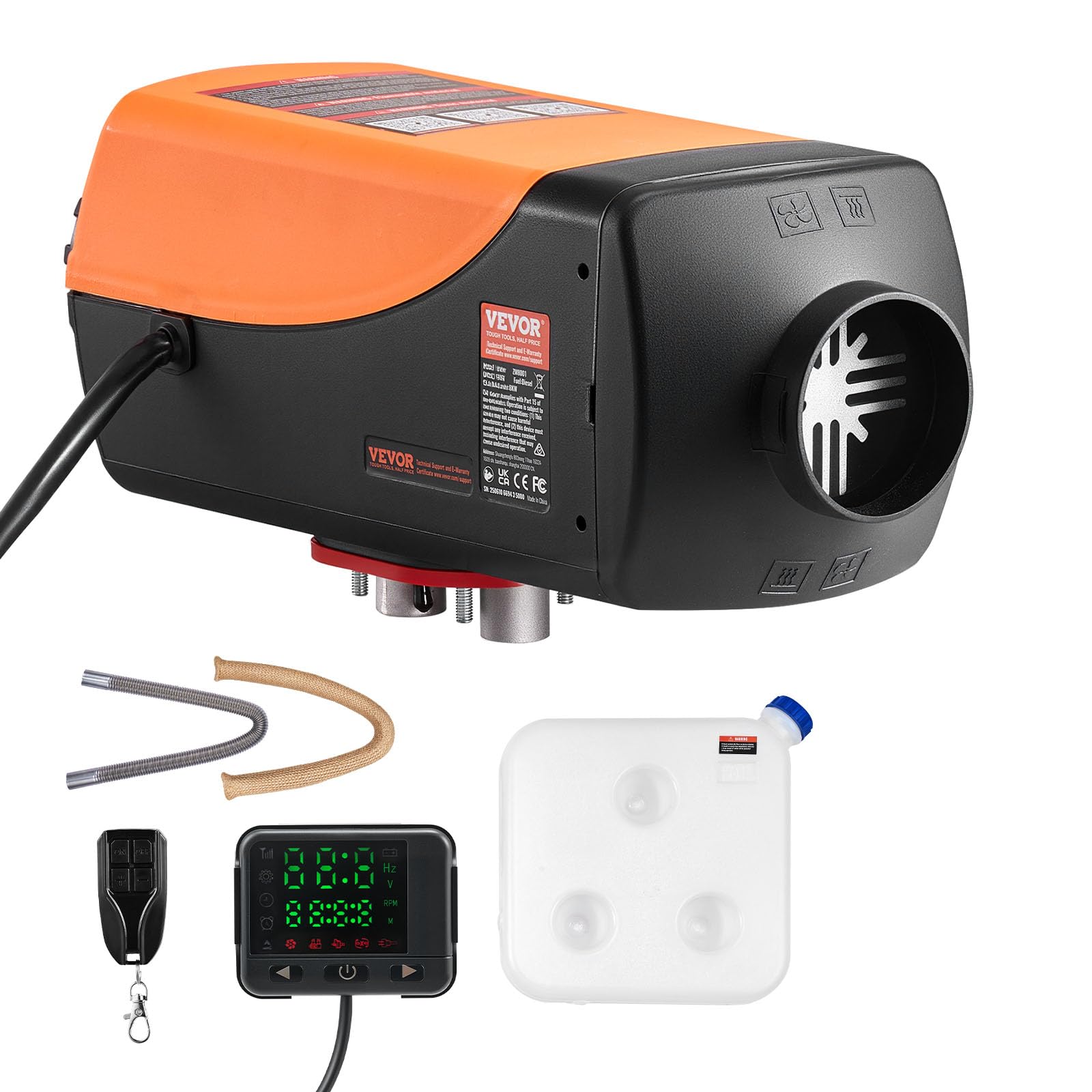 VEVOR Calentador de Aire Diésel CC 12-​24 V 8 kW Consumo 0,​18-​0,​37 L/​h Calefacción Estacionaria 8-​36°C Ajustable con Control Remoto Pantalla LCD a Color Tanque de Combustible 10 L para Camión, Barco