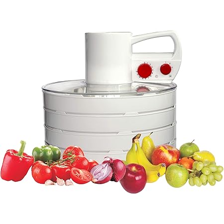 ABC 728.00 Dörrgerät mit 4 Dörretagen für Obst, Gemüse, Pilze usw., Ø 34 cm, erweiterbar, 3 Leistungsstufen, Abschaltautomatik