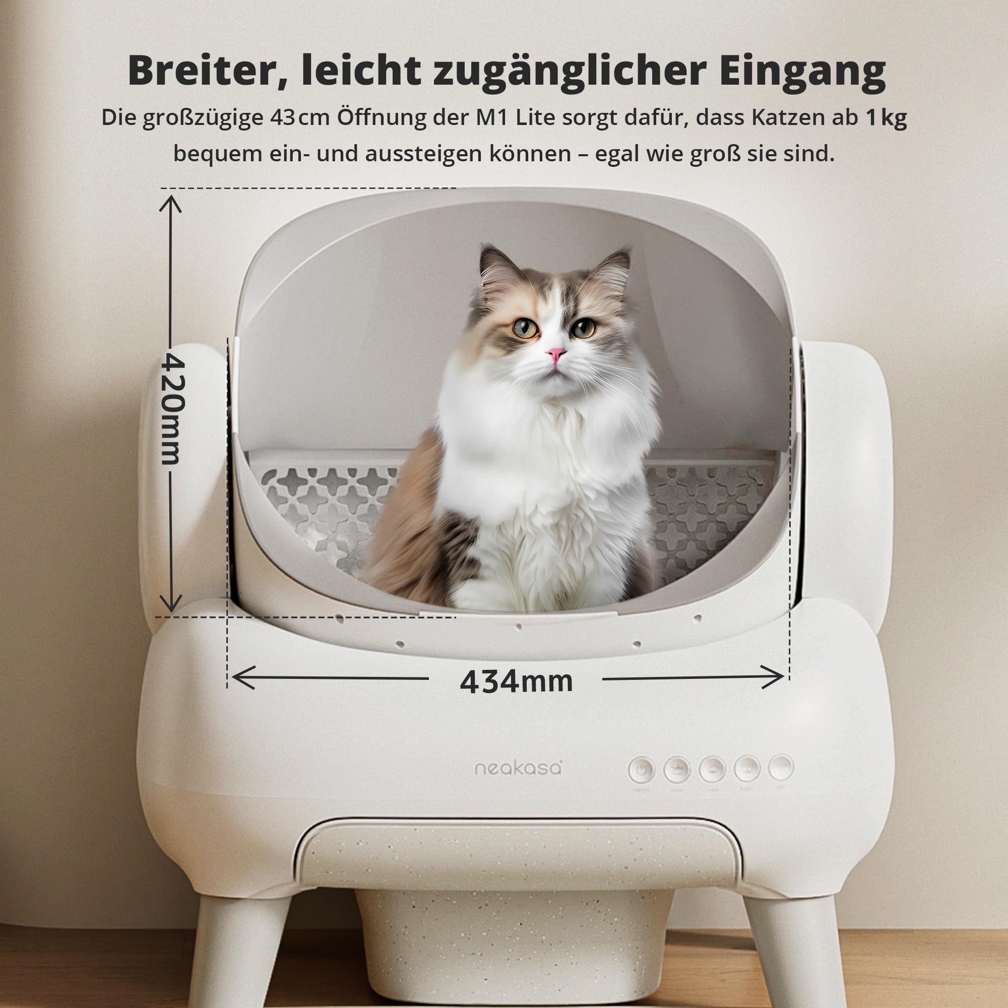 Neakasa M1 Plus Lite Selbstreinigende Katzentoilette mit offenes Design, XXL Kapazität Katzenklo, App-Steuerung, sicher, geruchsfrei und hygienisch, Cat Litter Box für mehrere Katzen