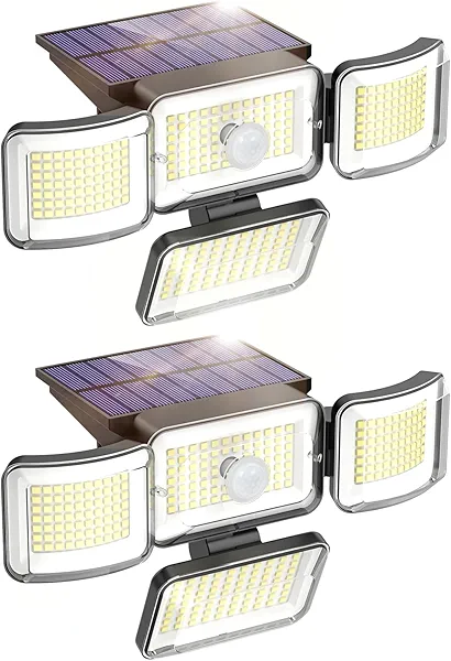 Mokot 3000LM 288 LED 4 Heads Solar Lights Outdoor Waterproof IP65, Motion Sensor Outdoor Lights with 3 Modes 270° Wide Angle Flood Lights, Security Lights for Yard, Porch, Patio(2 Packs)