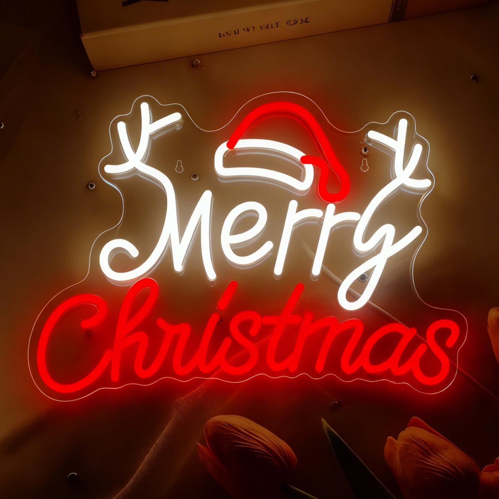 Merry Christmas Neon Sign Merry Xmas Neon Sign Neon Lights Signs LED Dimmable Light Up Sign with USB Powered Neon Signs For Wall Xmas Party Bar Home Decor Family Kids Living Room 16.14”X11.41” — image 1