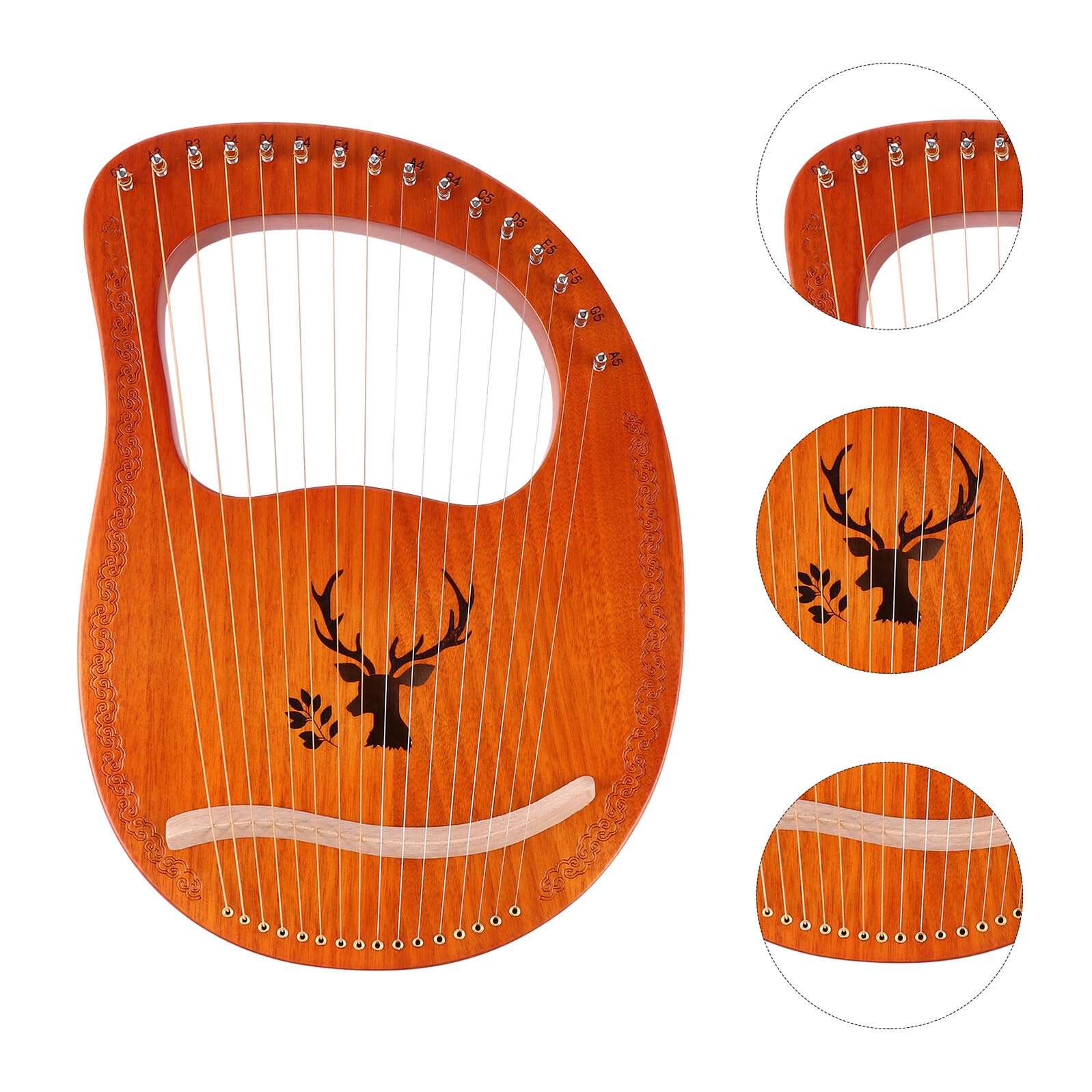 SUPVOX Arpa Lira Portatile a 16 Corde in Legno Massello Corde Metalliche Resistenti per Principianti e Appassionati Strumento Musicale Bordi Arrotondati e Pannello Decorativo a Renna