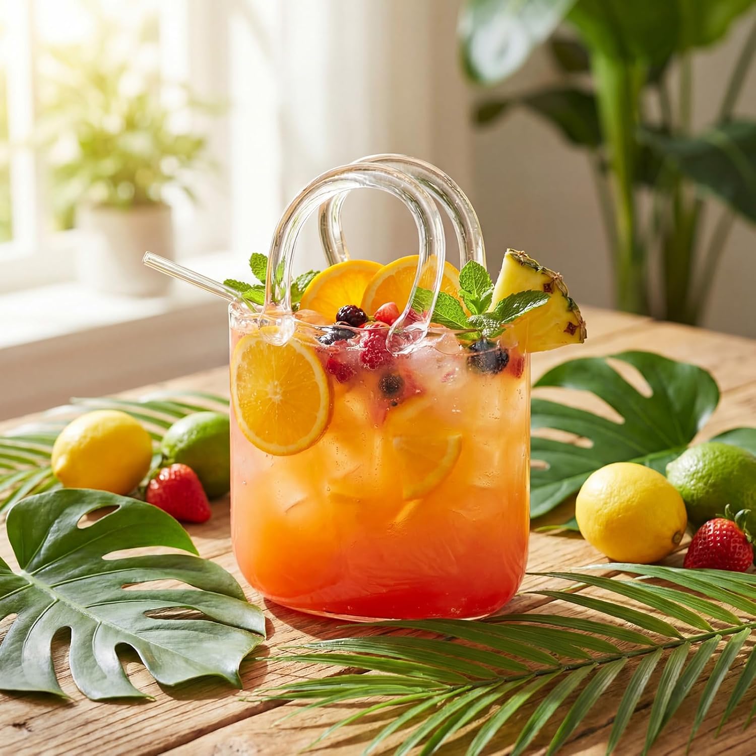 Glass Purse for Drinks Set Wine Cup Purse Bag Shape with Glass Straw for Juice Tea Cocktails Fish Tank Vase a Ladies' Party Gift Creative Drinking Mug(118 oz,Classic)