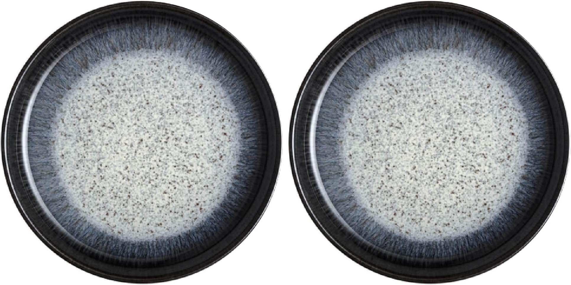 Denby - Halo Coupe Medium Plates Set of 2 - Reactive Glaze Dishwasher Microwave Safe Crockery 21cm - Black, Grey Ceramic Stoneware Tableware - Chip & Crack Resistant