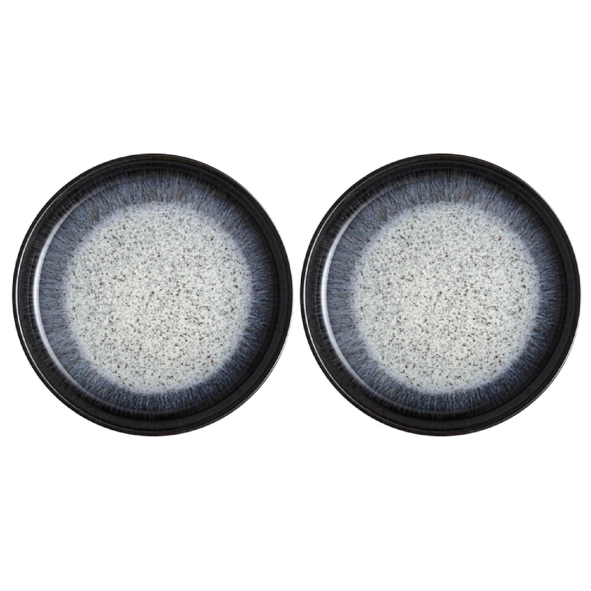 Denby Halo Coupe - Medium Plates Set Of 2 - Reactive Glaze Dishwasher Microwave Safe Crockery 21Cm - Black, Grey Ceramic Stoneware Tableware - Chip & Crack Resistant