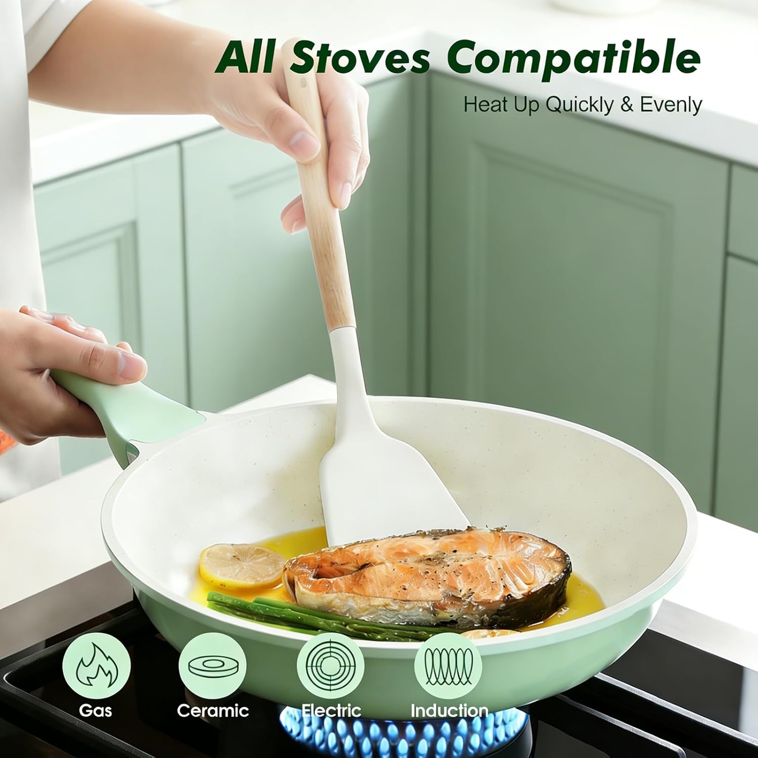 SENSARTE Nonstick Ceramic Frying Pan Skillet, 8 Inch Omelet Pan, Healthy Non Toxic Chef Pan, Induction Egg Pan with Heat Resistant Handle, Dishwasher Safe, PFAS-Free, Green
