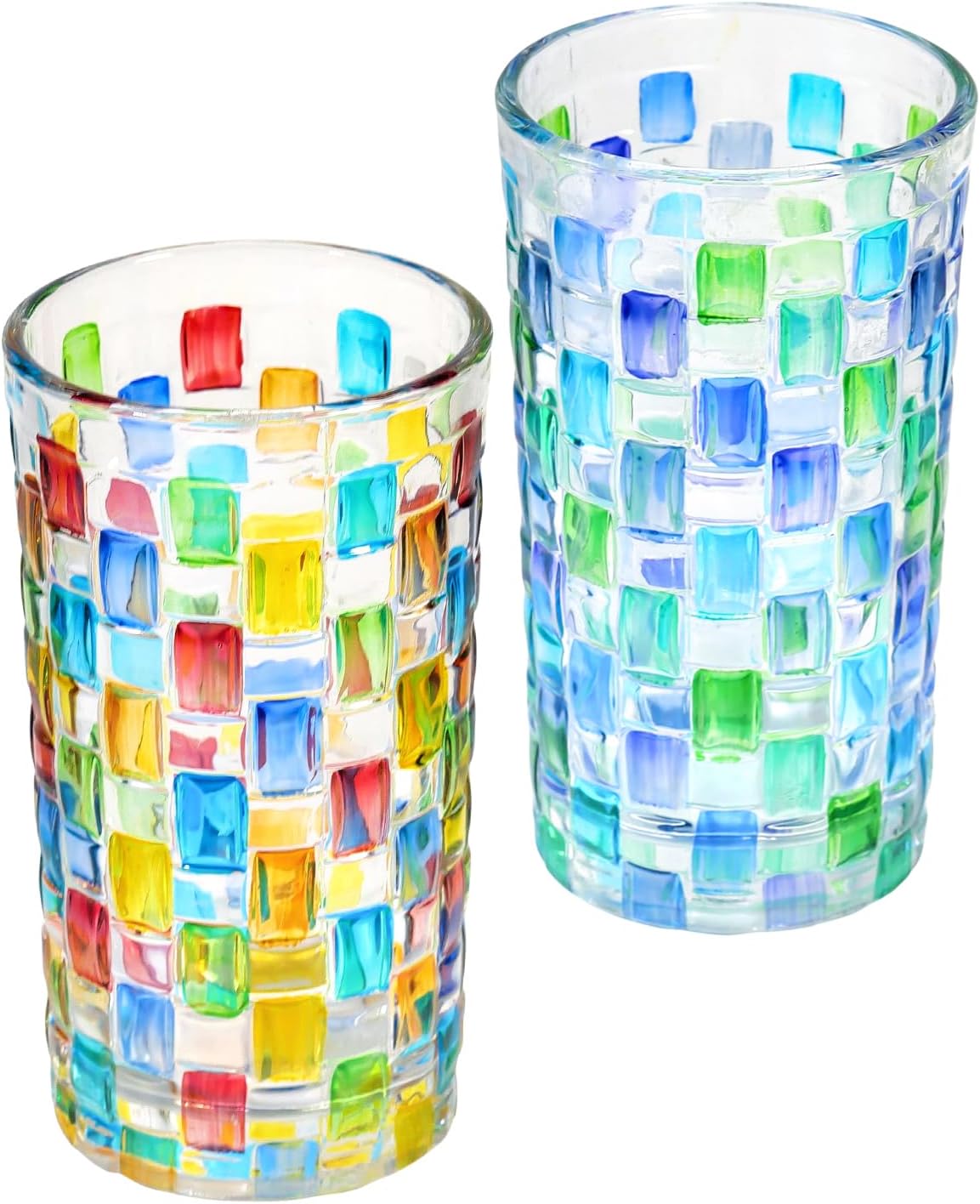 Colored Old Fashioned Glasses Tumblers. Colorful Drinking Glass Cups Set of 2. 11 oz Whiskey Tall Multicolor Glasses. The Gift for Cups Enthusiasts & Friend.