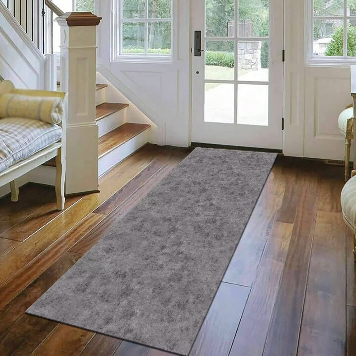 Teppichläufer Flur Grau – Rutschfester Kurzflor, Polyester, Größe Wählbar (z.B. 50x100 Cm)