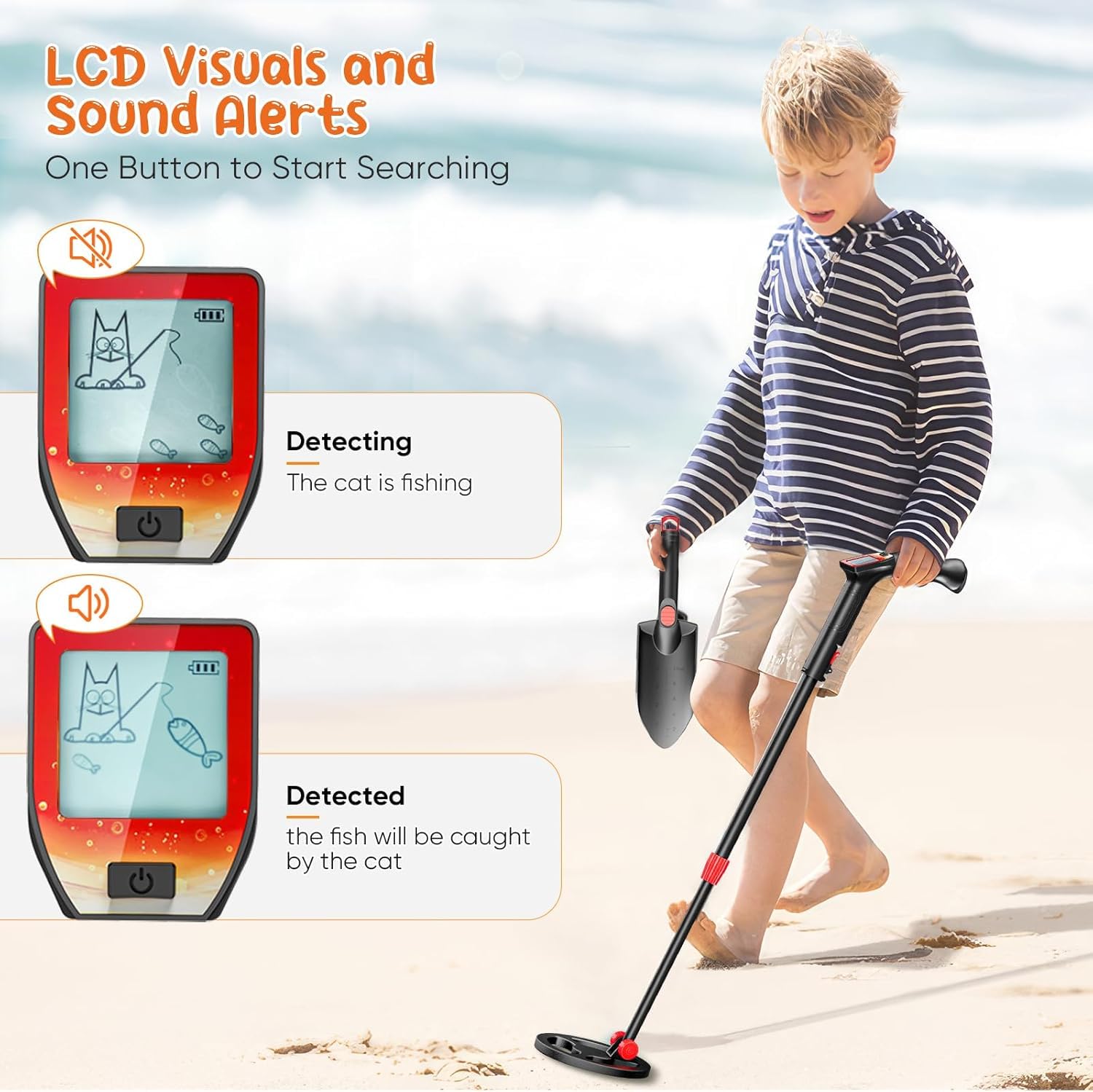 Metal Detector Per Bambini Con LCD, Bobina IP68 Impermeabile, Pala E Setaccio Inclusi
