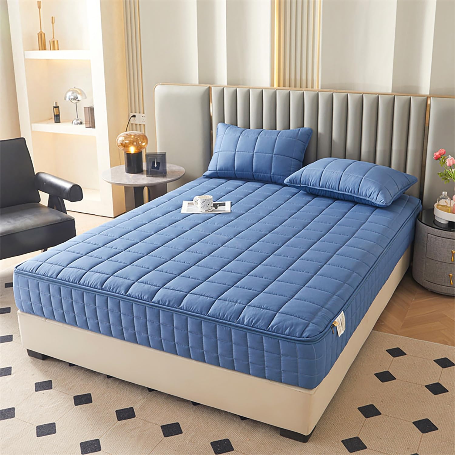 Custodia Protettiva per Materasso con Cerniera, Fodera Coprimaterasso 6 lati per Letto Matrimoniale e Singolo 160x190 180x200, Lavabile Proteggi Materasso Integrale Anti-Acaro(Blu,80x200x30cm)