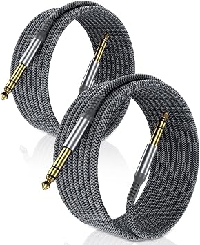 Elebase 1/4 Inch TRS Instrument Cable 10FT 2Pack,6.35mm Male Guitar Cord 3M