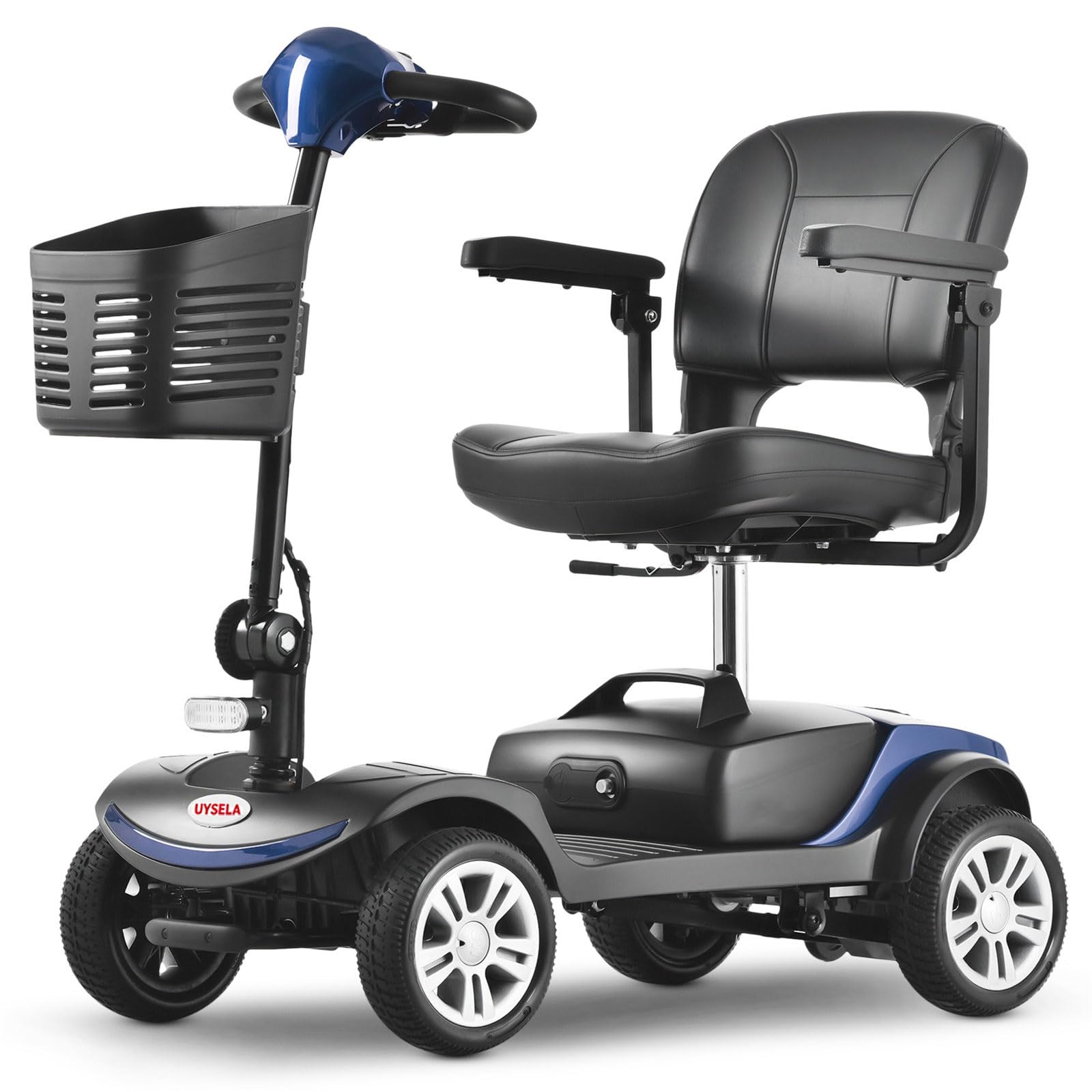 UYSELA Véhicule de Mobilité Pliable Senior, Scooter de Mobilité Adulte avec Panier et Siège, Dispositif de Mobilité Électrique à 4 Roues pour Les Personnes Âgées,Blue