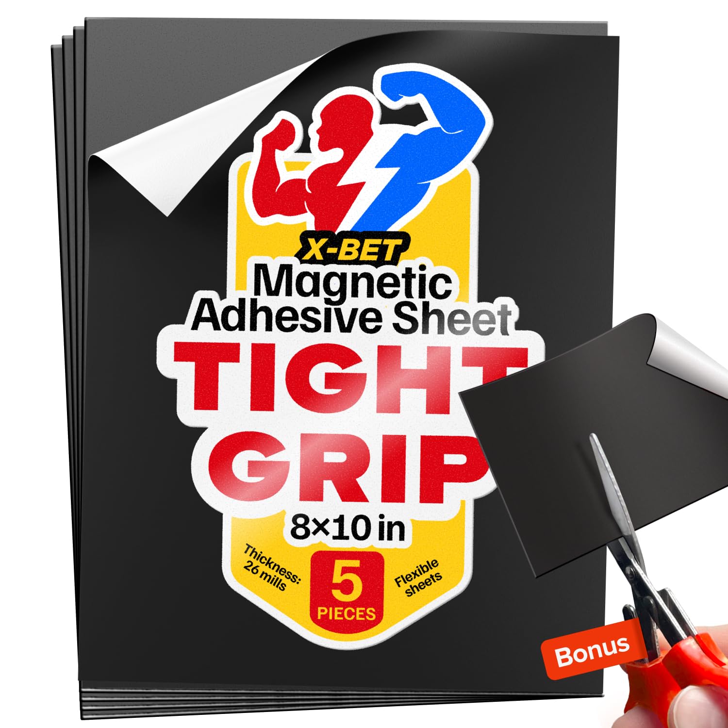 Strong Self-Stick Adhesive Magnetic Sheets 5 Pcs (8"x10"/20x25cm) – Customizable Magnetic Paper for Photo, Magnet Stickers, Labels, Crafts; for Fridge, Lockers, Whiteboards, Office, Projects