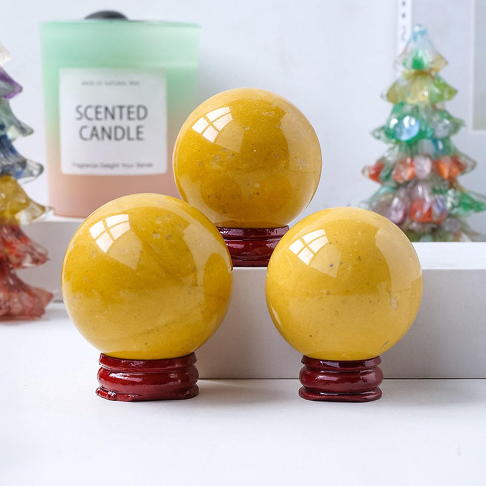Bola de Cristal Natural Para Decoración Del Hogar, Adorno de Bola de Piedra Preciosa de Aventurina Amarilla Natural, Bola de Cristal Feng Shui de Adivinación de Meditación Para Decoración,40-50mm