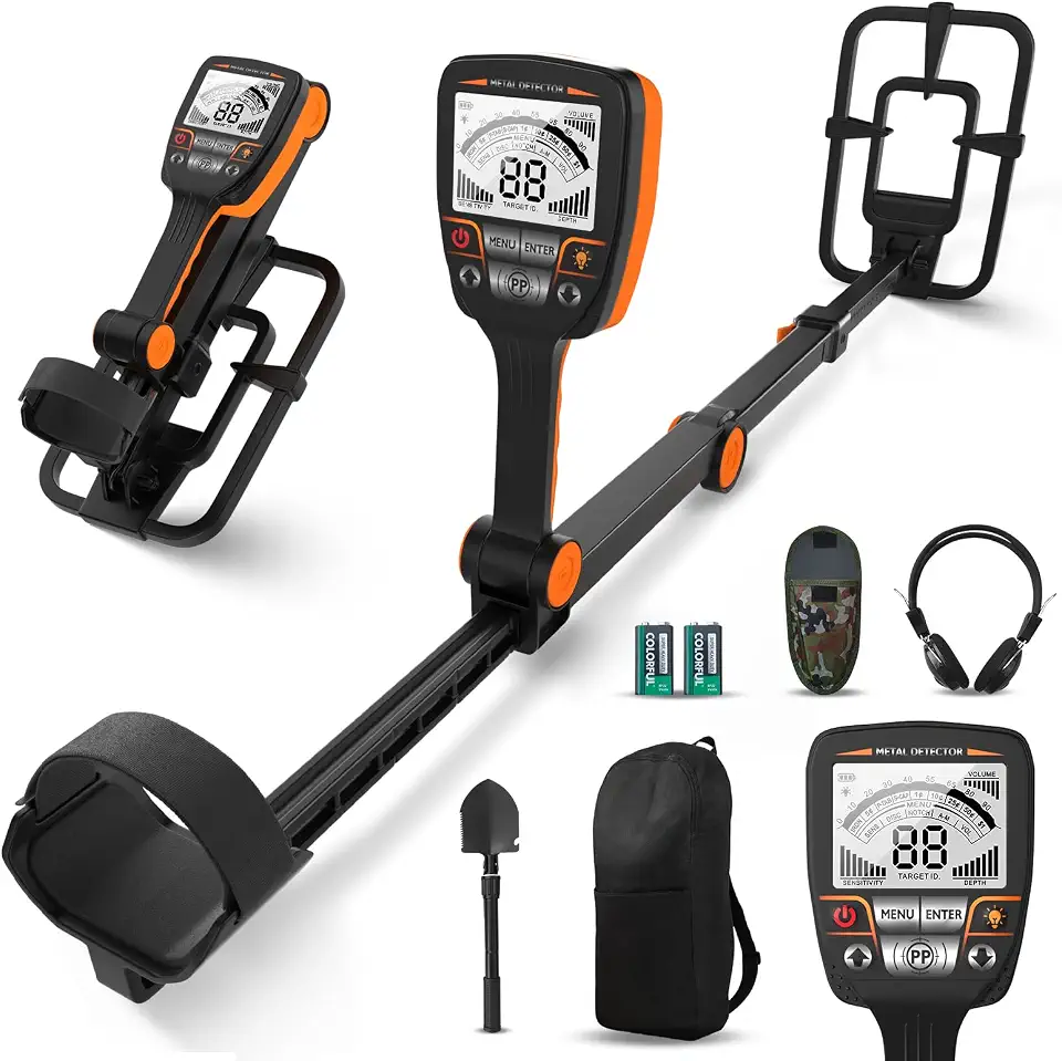 Detector de metais à prova d'água para adultos com pá de praia, fones de ouvido, detectores de ouro profissionais para caça ao tesouro com visor LCD, 5 modos, chip DSP avançado bobina de 25,4 cm, kit