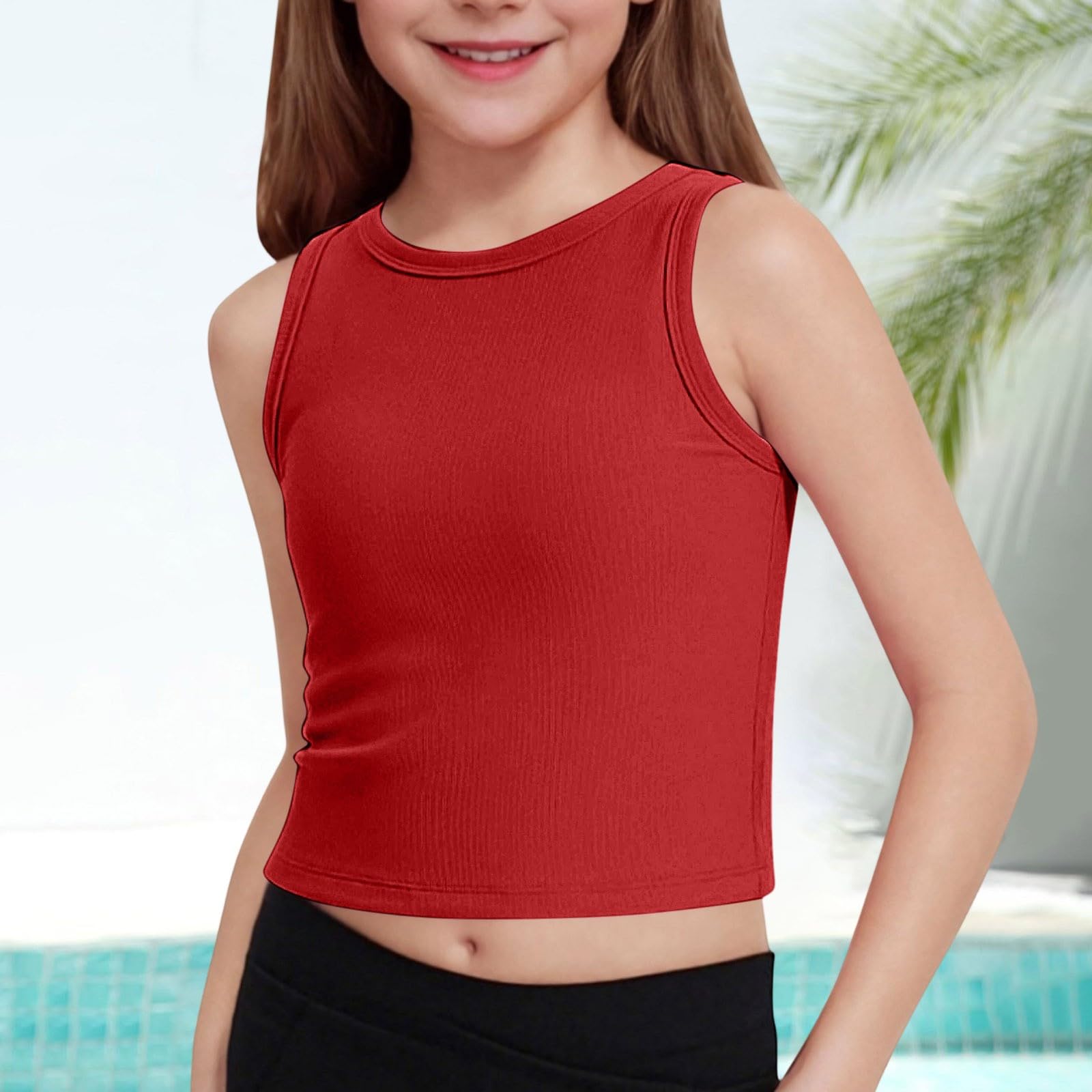 Camiseta Niñas, De Tirantes De Punto Acanalado para Yoga, para, para Entrenamiento Deportivo De Verano, para Fitness Y Deportes., Color Vivo Y Duradero