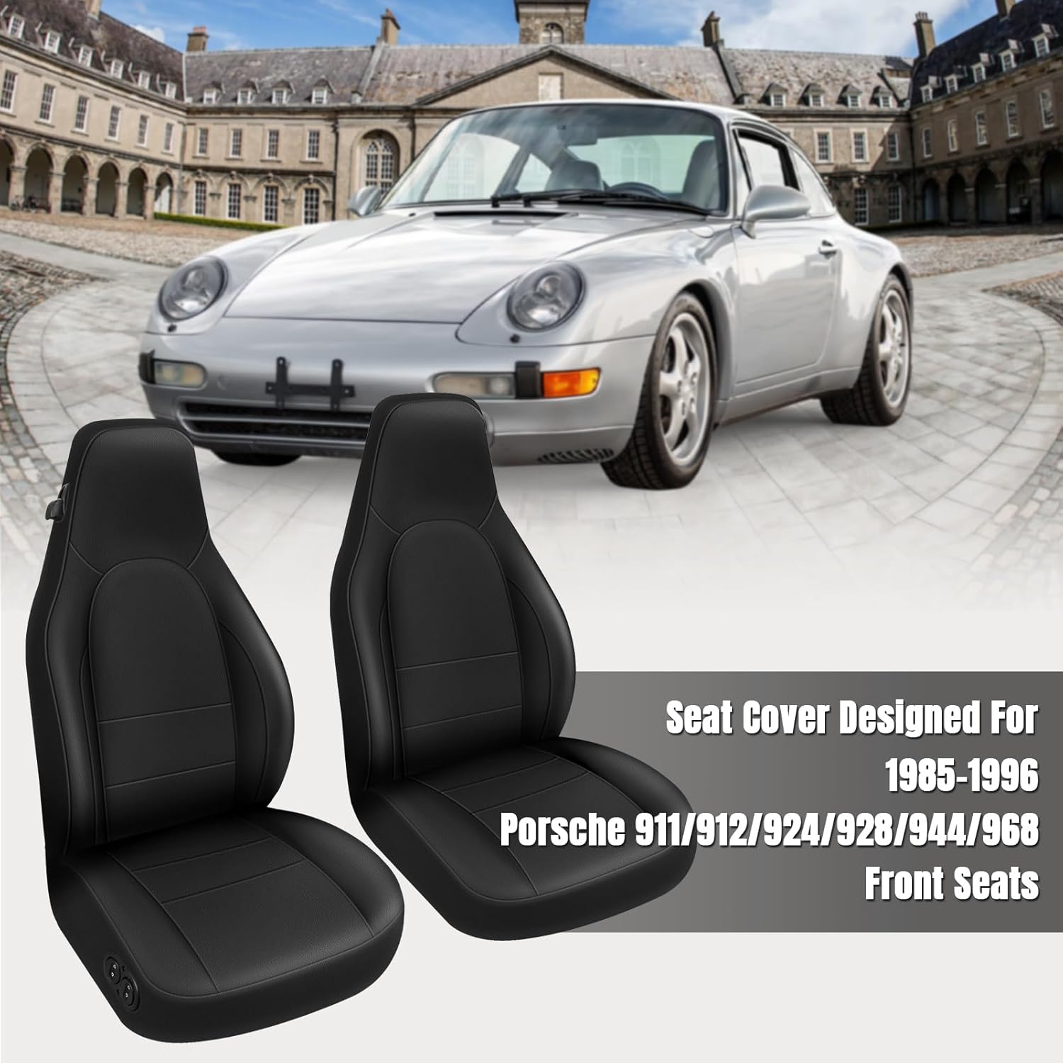 SAPUBK Custom-Fit Front Seat Covers Replacement for Porsche 1985-1996 911 912 924 928 944 968, Driver and Passenger Premium Leather with Composite Soft Foam Lining Seat Cover