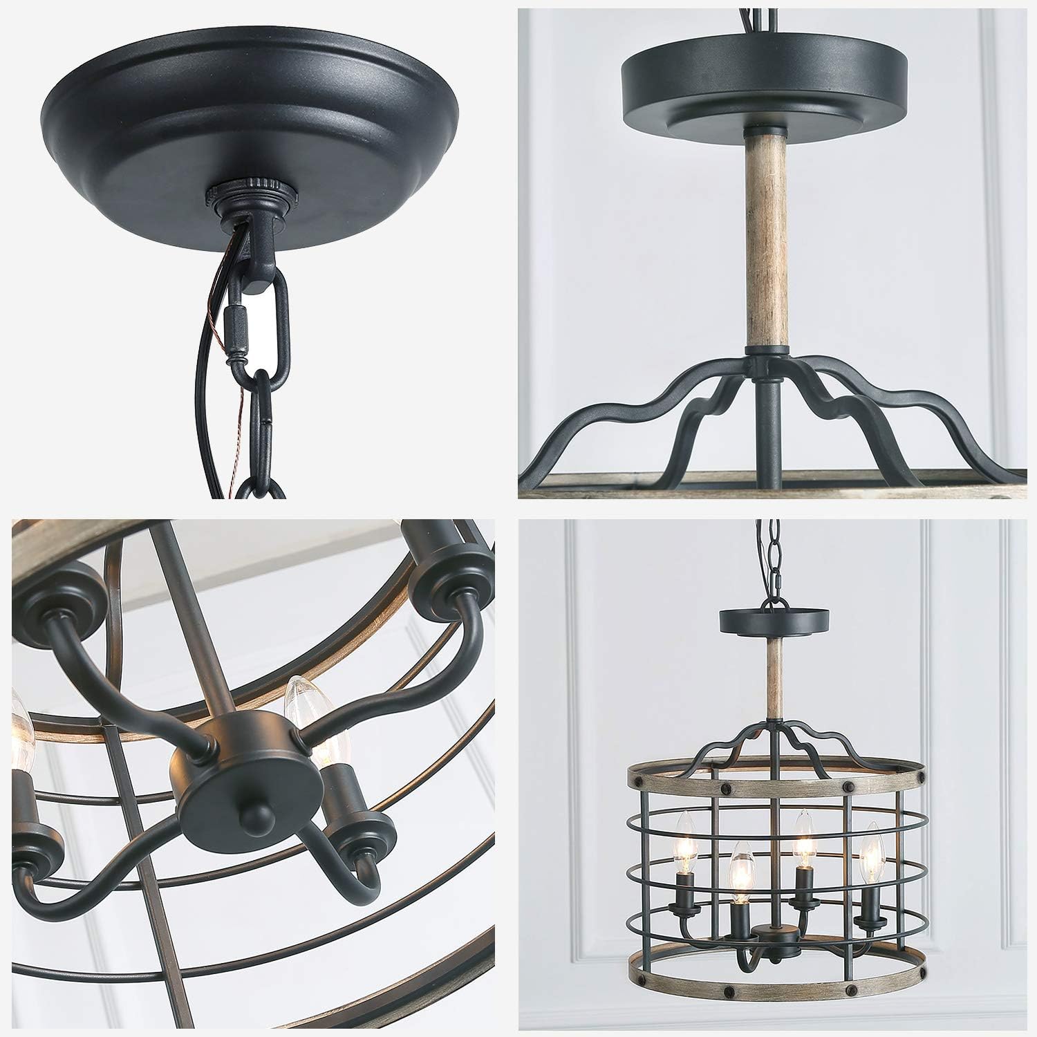 Get Discount 70% Price Cage Farmhouse Chandelier, Drum Chandelier for Dining Room Hanging, 4-Lights Rustic Industrial Lighting for Foyer, Kitchen, Hallway