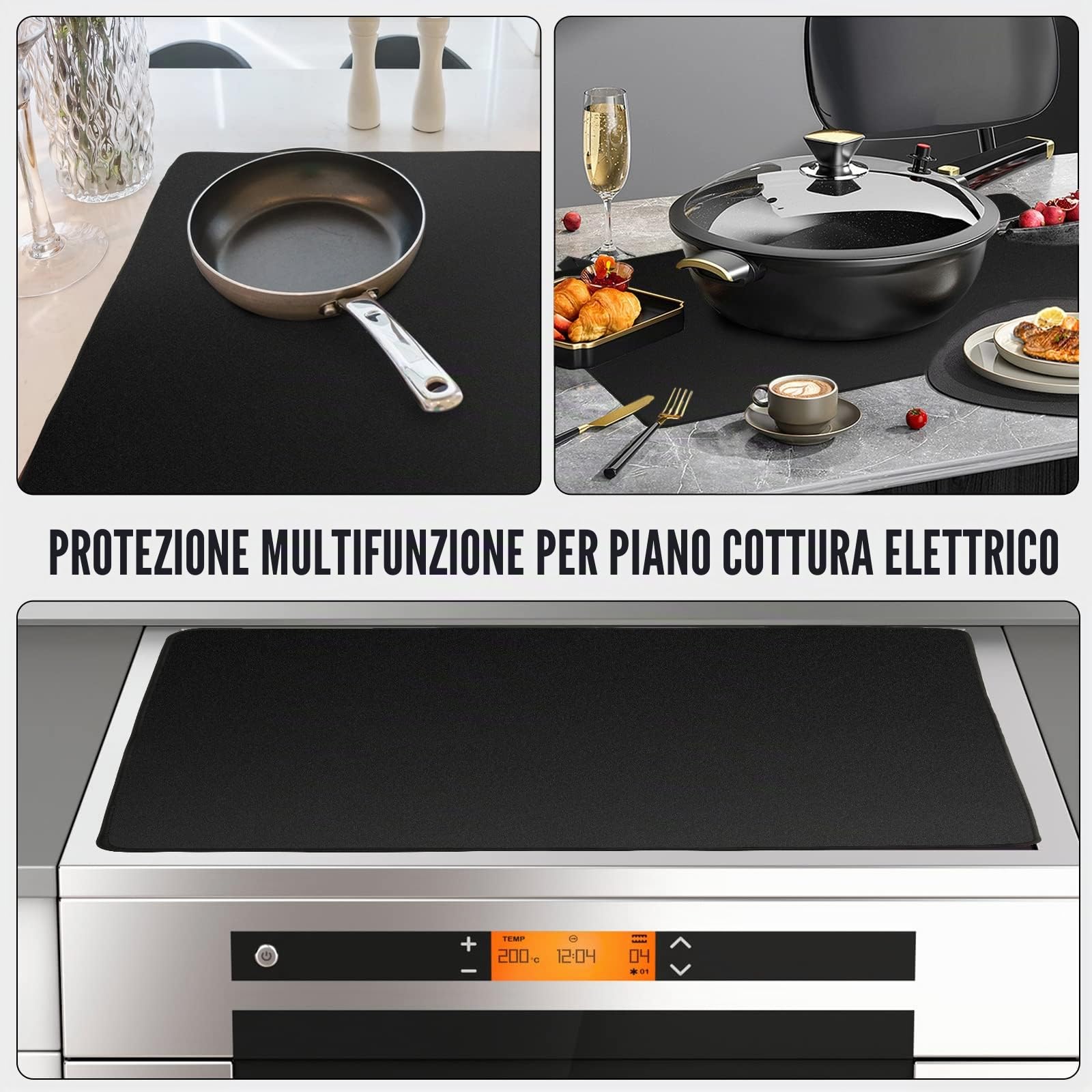 Tappetino per Piano Cottura a Induzione 61.5x53 cm, Tappetino per Piano Cottura a Induzione, Coperchio per Piano Cottura Elettrico, Tappetino Protettivo per Stufa in Vetro Con Rivestimento Antiscivolo