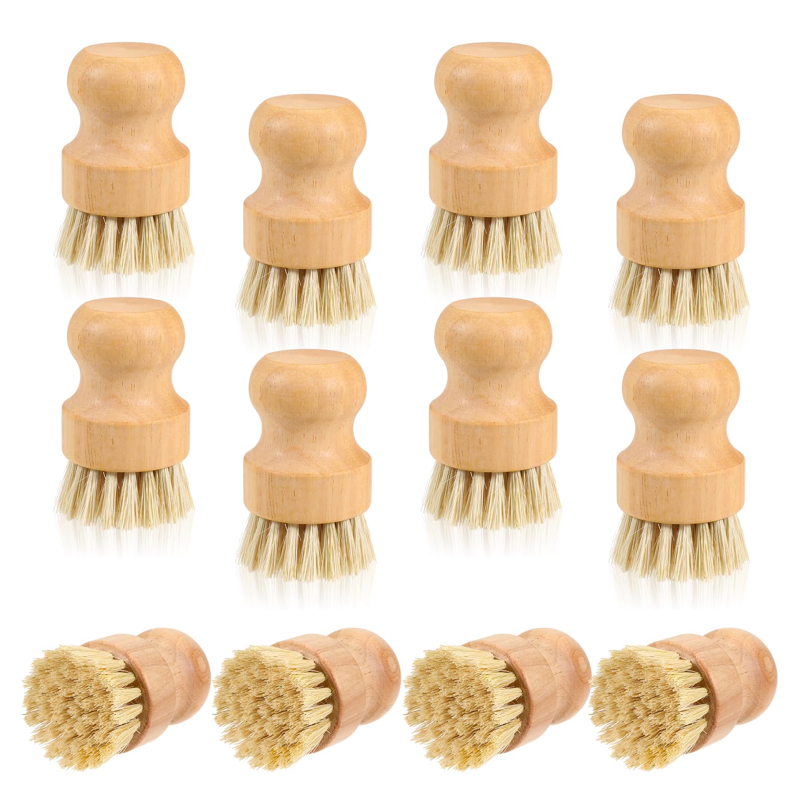 JJUNW Lot de 12 brosses à récurer en bambou pour vaisselle et wok, brosses à récurer en bois pour nettoyer les éviers de cuisine, casseroles et poêles en fonte