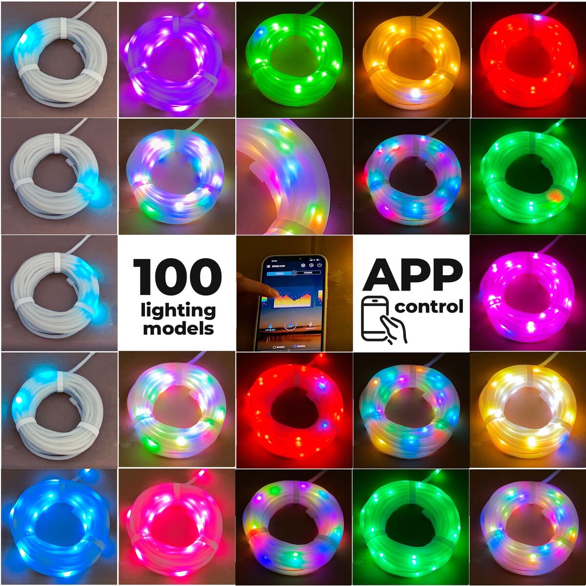 LED-Lichterkette Party Light 2 – 10 Meter, 100 LEDs, RGB-Farben, Mit Fernbedienung & App, Für Drinnen & Draußen