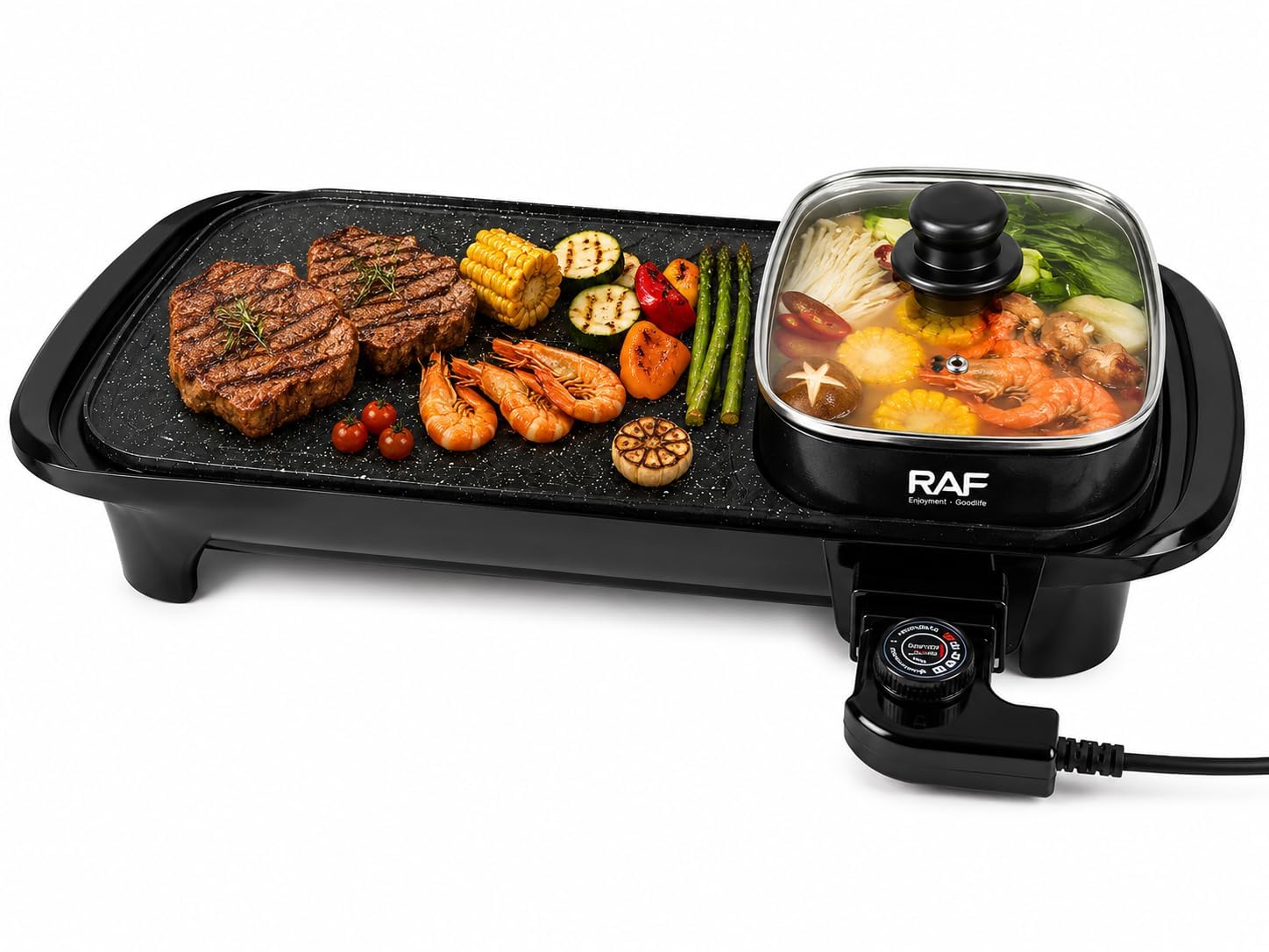 2 in 1 BBQ grill with Hot Pot, Korean style Smokeless indoor BBQ Grill for Tandoor Veg-NonVeg Kitchen Cooking Baking Frying Pan for for 3-8 people,Shabu Shabu with Divider Non-stick BBQ-image-40