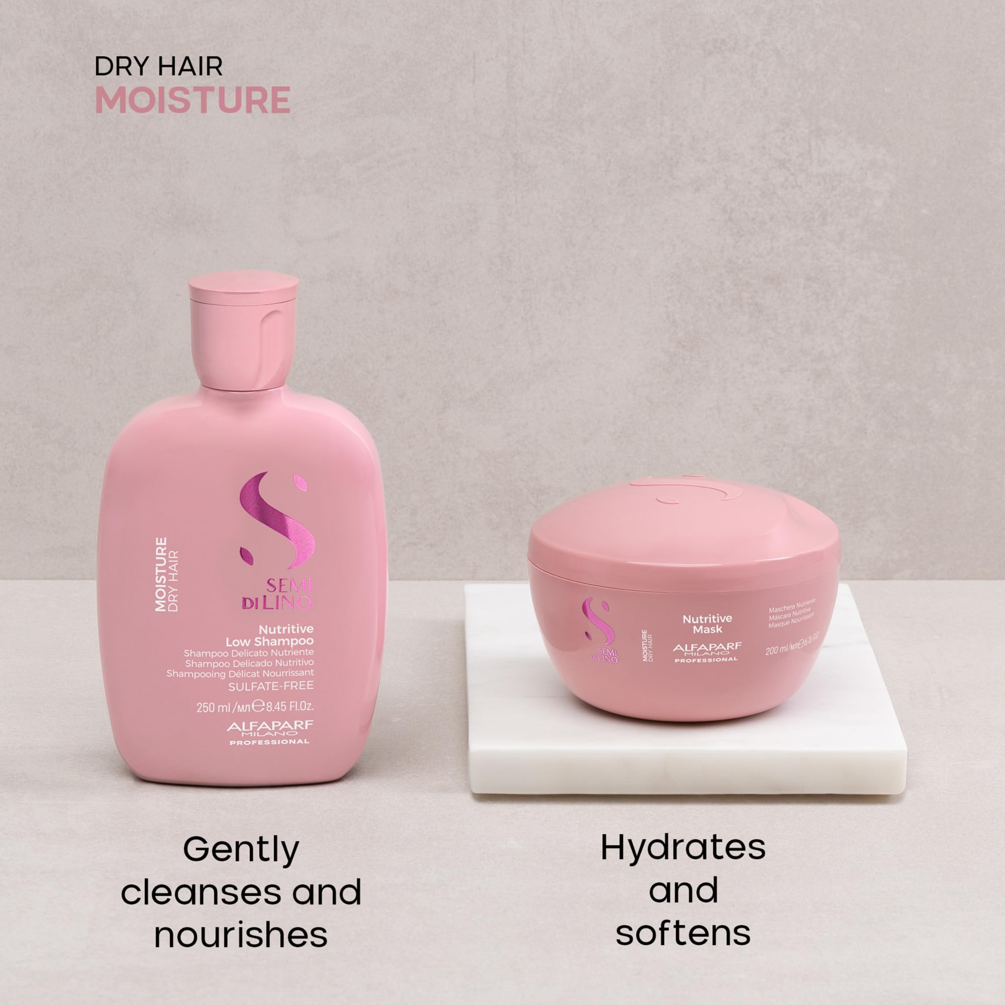 Alfaparf Milano Semi di Lino Moisture Nutritive Sulfate Free Shampoo and Hair Mask Set for Dry Hair - Hydrates, Nourishes, Softens - Safe on Color Treated Hair - Adds Shine and Softness