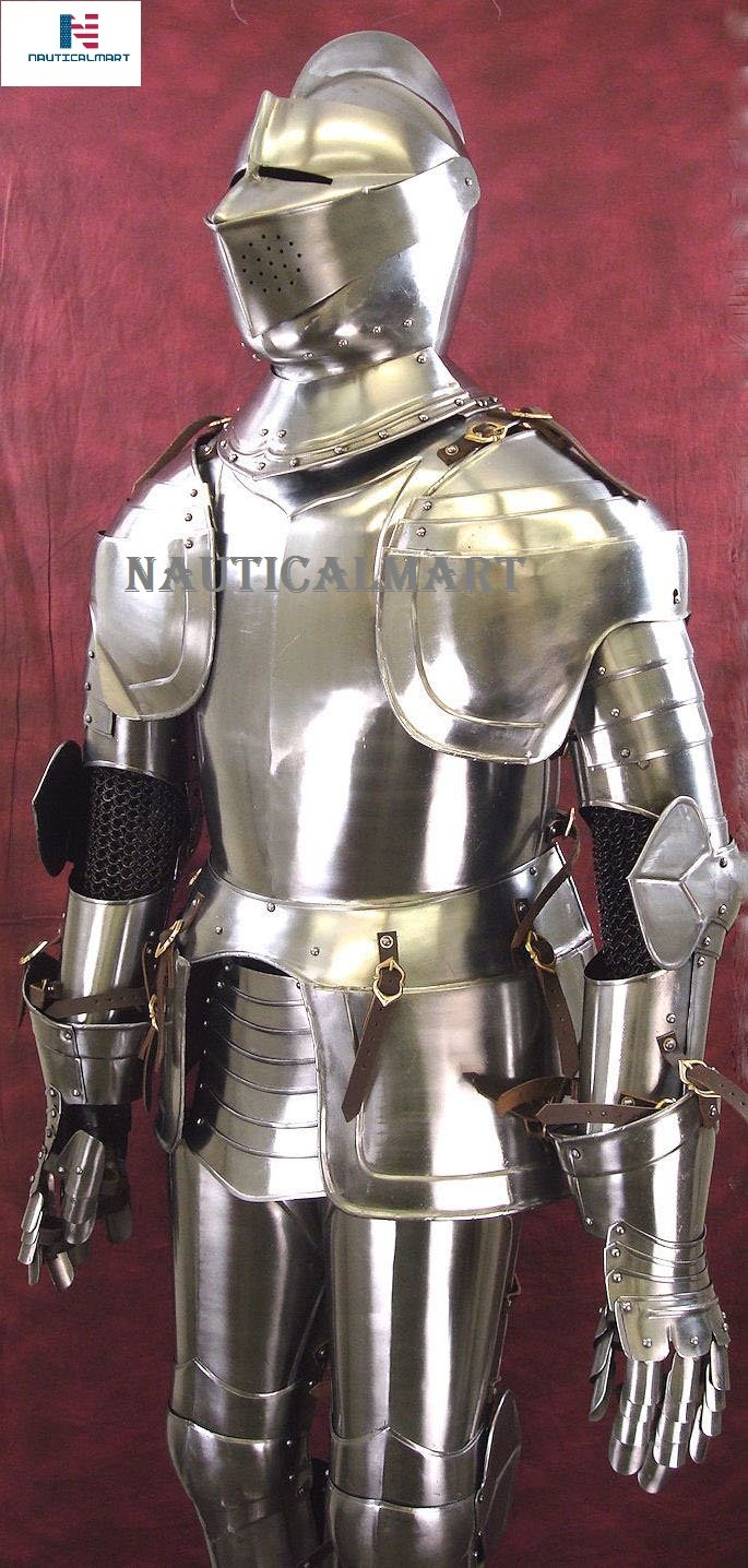 NauticalMart Late 15th Century Milanese Full Suit of Armor Wearable Halloween Costume Silver