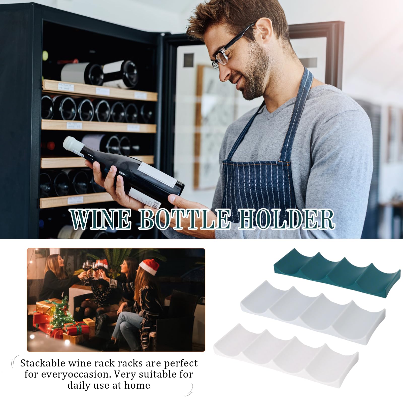YiliYa 3 Piezas Botellero Nevera, Botellero Apilable, Soporte para Botellas de Vino de PláStico, Organizador de Botellas, Nevera, para Cocina, Frigorífico, Encimera, Despensa