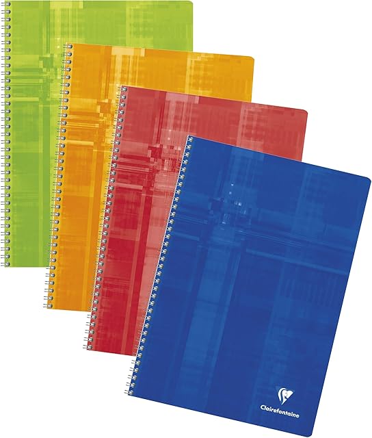 Clairefontaine - Ref 68142C - Wirebound Notebook (100 Pages) - A4 in Size, Squared Ruling, 90gsm Brushed Vellum Paper, Laminated Card Cover - Random colour