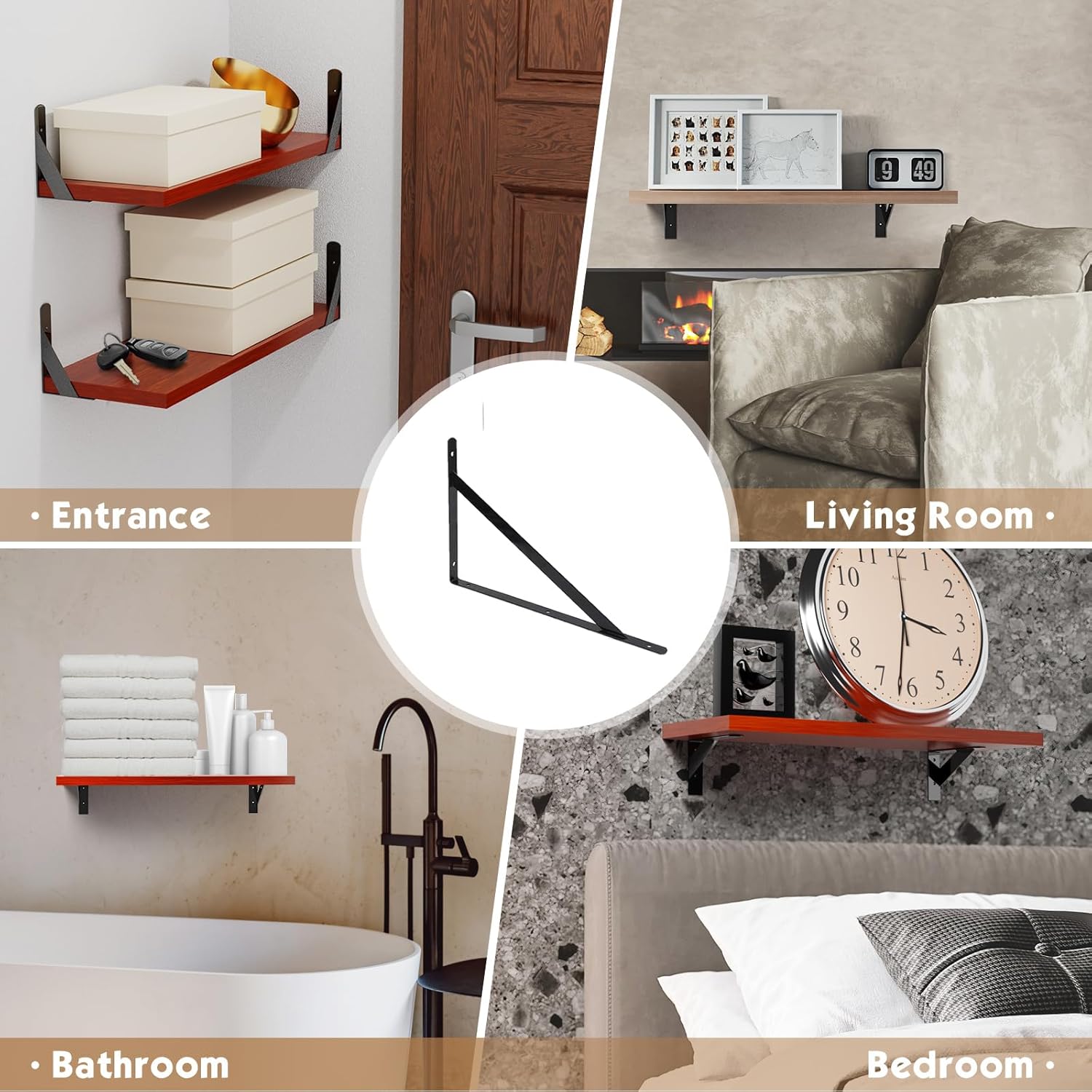 12 Pack L16 x H 10" Heavy Duty Shelf Brackets with Screws Wall Shelf Brackets with 90 Degree Triangle, Black Metal Shelf Brackets, Shelves L Brackets(400x250mm)