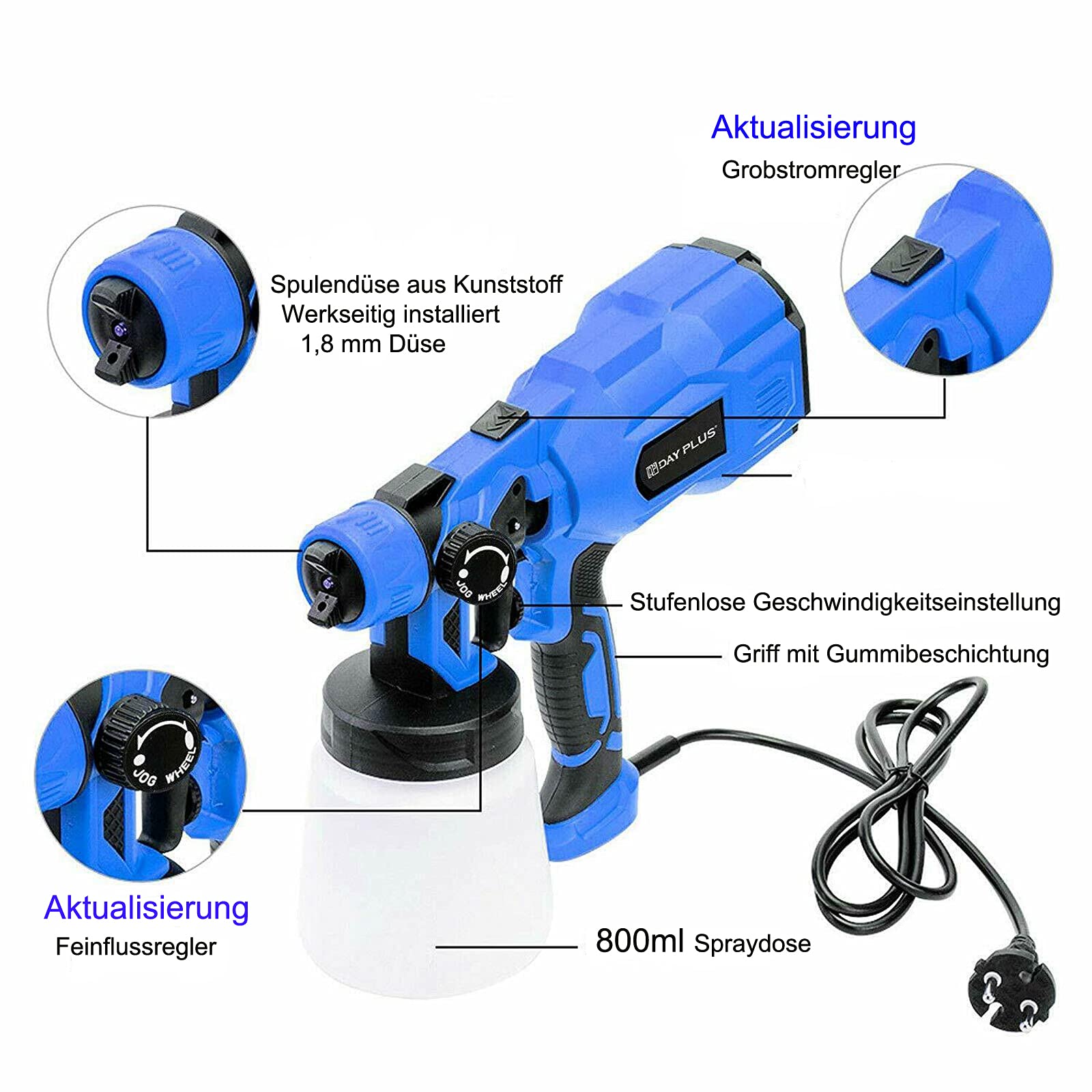 Sistema de pulverización de pintura eléctrico 550W, pistola pulverizadora, pistola de pintura con 3 patrones de pulverización, pistola de pintura eléctrica, para barnices en interiores y exteriores