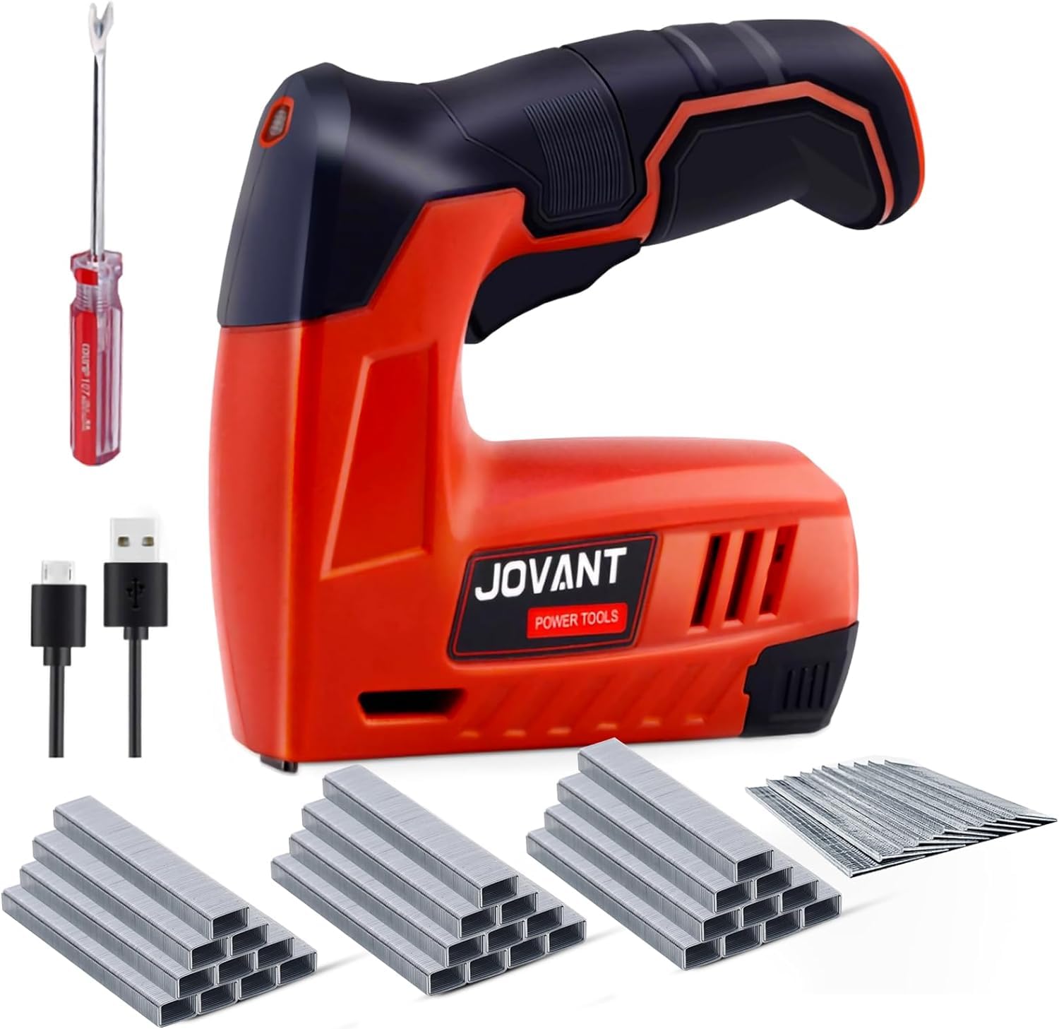 Pistolet agrafeur électrique avec pistolet agrafeur 3650 et agrafeuse - Pistolet d'agrafage à rembourrage - Heavy Duty - Pour bois, artisanat, menuiserie, décoration DIY, clou sans fil 4 V 2 en 1