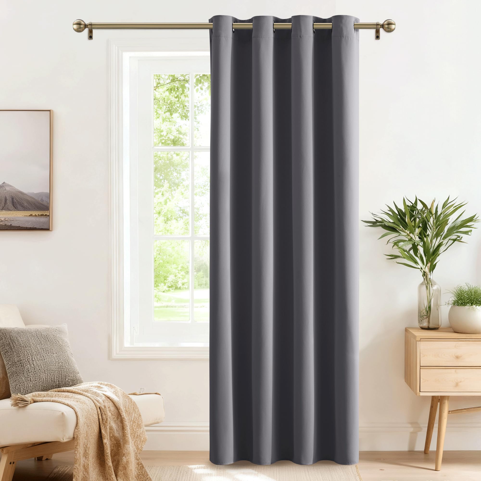 PONY DANCE Tenda Oscurante da Interno Tenda Termica Isolante per Soggiorno 1 Pezzo L 140 x A 240 cm Curtain Porta Interna con Anelli Camera da Letto Moderne, Grigio