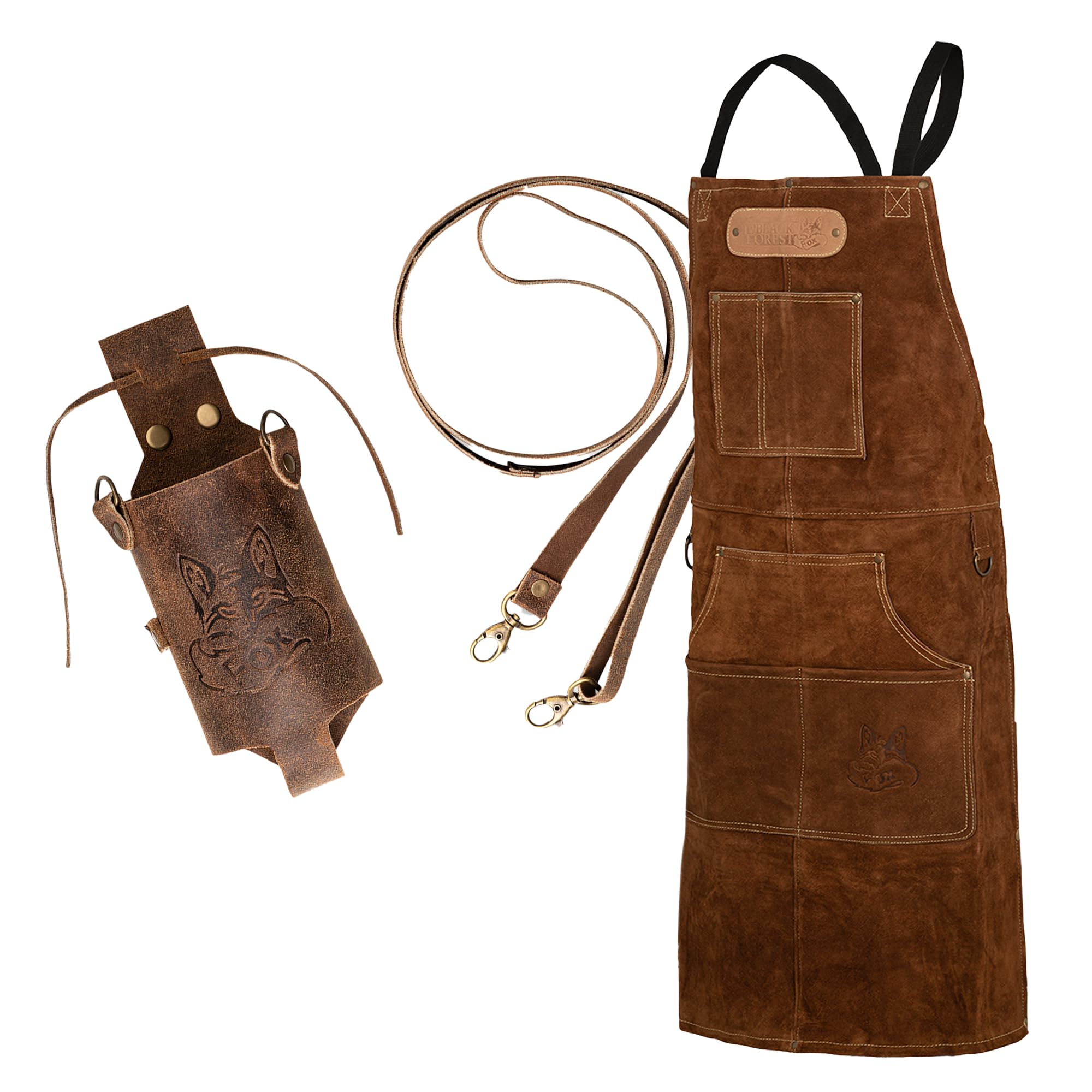 ROUGH SET Büffelleder Grill Koch & Küchen Schürze + Holly Holster Getränkeholster, Dosenholster und Flaschenholster in einem