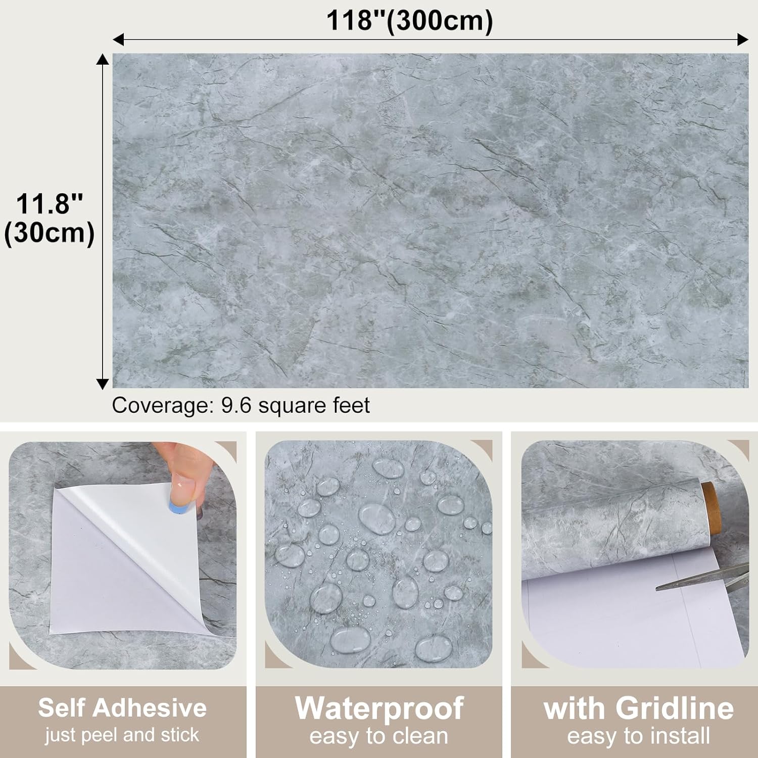 Granite Marble Contact Paper Glossy Peel and Stick Countertops Waterproof Marble Wallpaper for Bathroom Kitchen Table Counter Top Covers Prepasted Decorative Marble Vinyl Wrap 11.8"x118"