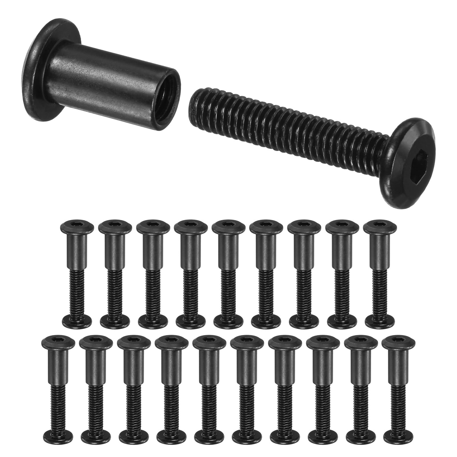 M METERXITY 20-Pack Hex Drive Socket Cap Bolt, M6 x 30mm Carbon Steel Furniture Connector Bolts Barrel Nuts for Furniture Assembly/Cabinet/DIY Binding Post Screws Rivet Fasteners [Black]