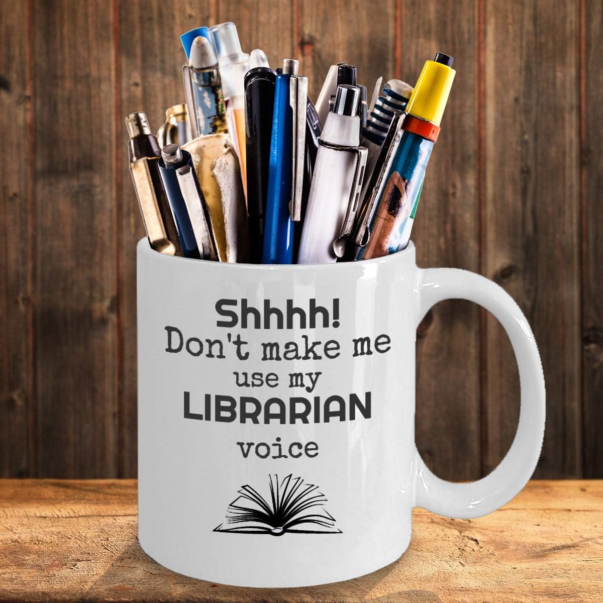 Book lovers coffee tea mug - Shhh! Don't make me use my librarian voice - Funny bibliophile gift accessories for readers - unique student library 11oz ceramic tea cup image 5