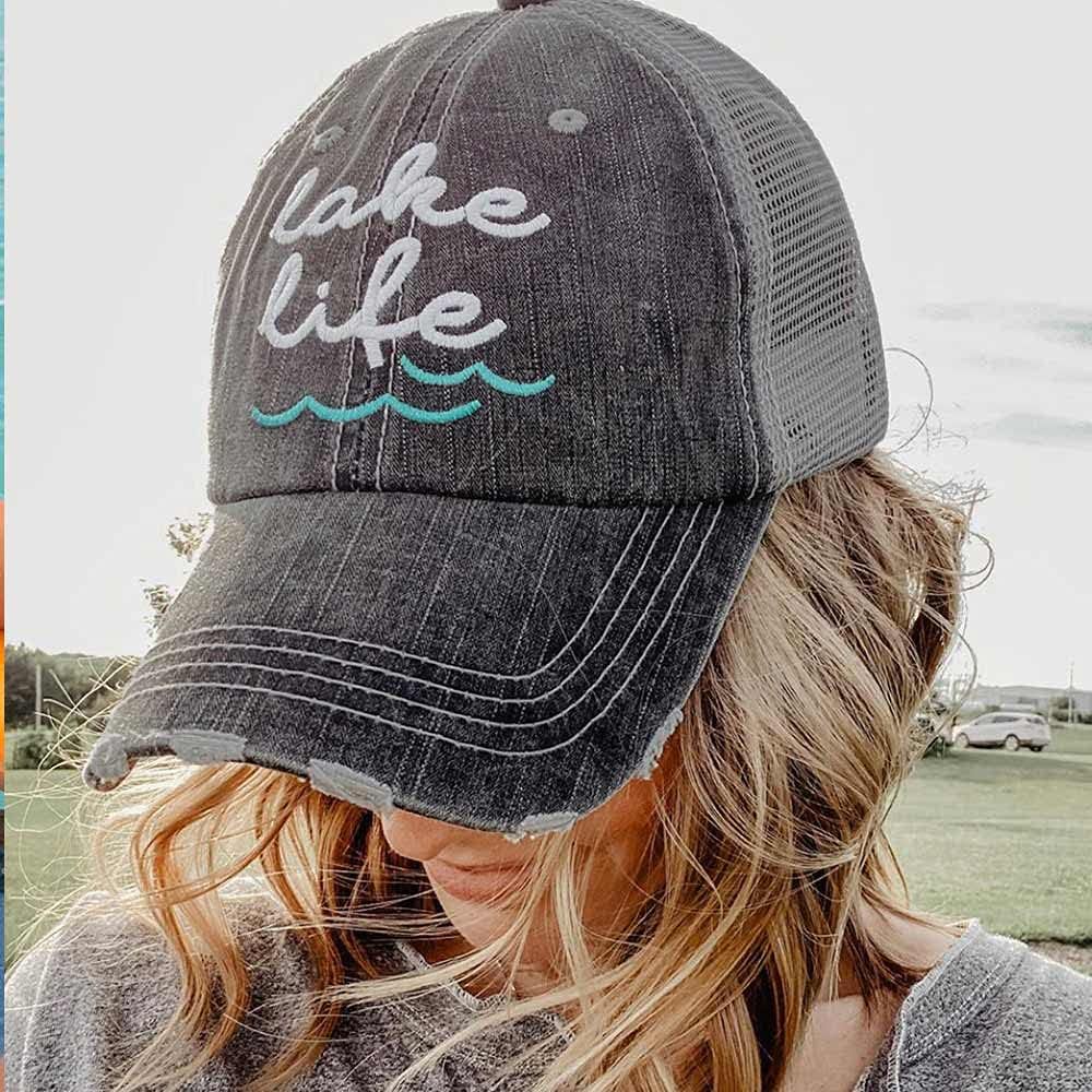 KATYDID Lake Life Baseball Cap - Trucker Hat for Women - Stylish Cute Sun Hat (Gray Blue Waves) : Clothing, Shoes & Jewelry