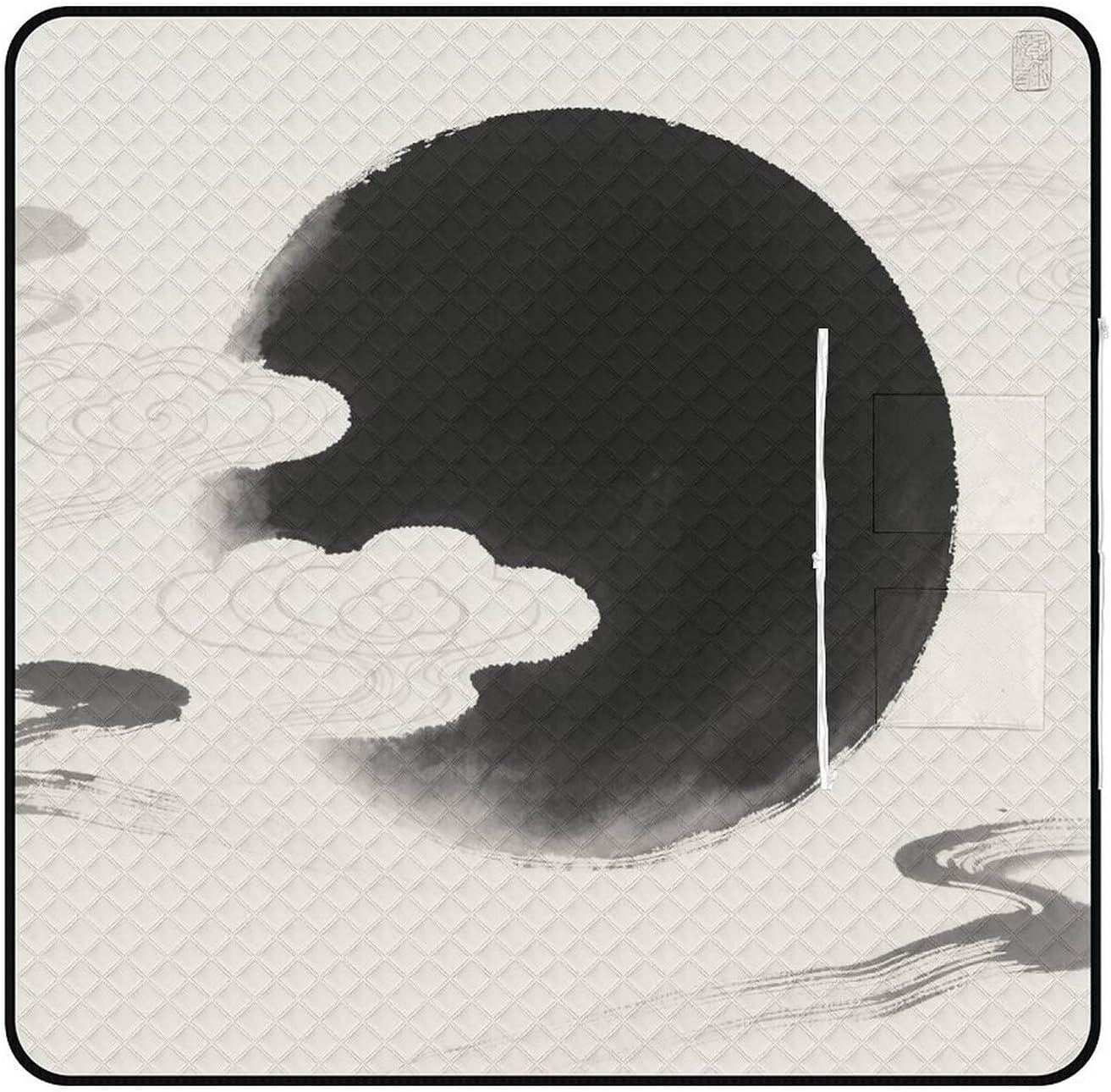 Black Moon Picnic Blanket 200x200cm, Foldable 2-in-1 Picnic Mat and Tote Bag Portable Waterproof Beach Mat Sandproof Outdoor Blanket for Park, Hiking, Beach, Camping, Travel