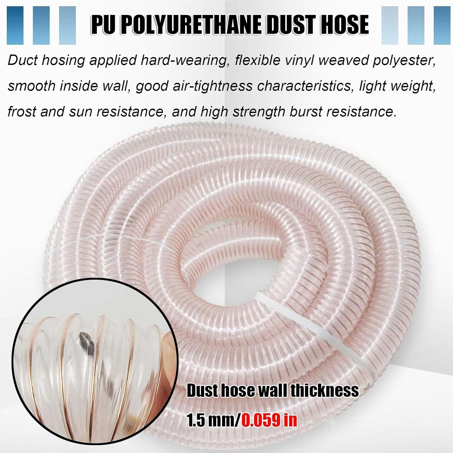 Flexible Clear Retractable Dust Collection Hose 12 10 8 6 4 3 2 1 Inch, Heavy Duty Shop Vac Hose for Dust Collectors, ID 310mm/12.2in